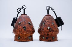 Pair Elegant Mid-Century Modern Copper and Glass Bubbles Pendant Lamp, 1960s