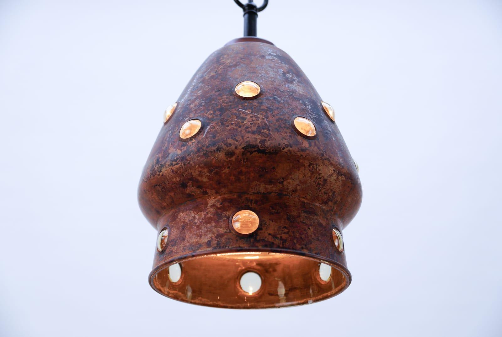 Mid-20th Century Pair Elegant Mid-Century Modern Copper and Glass Bubbles Pendant Lamp, 1960s For Sale