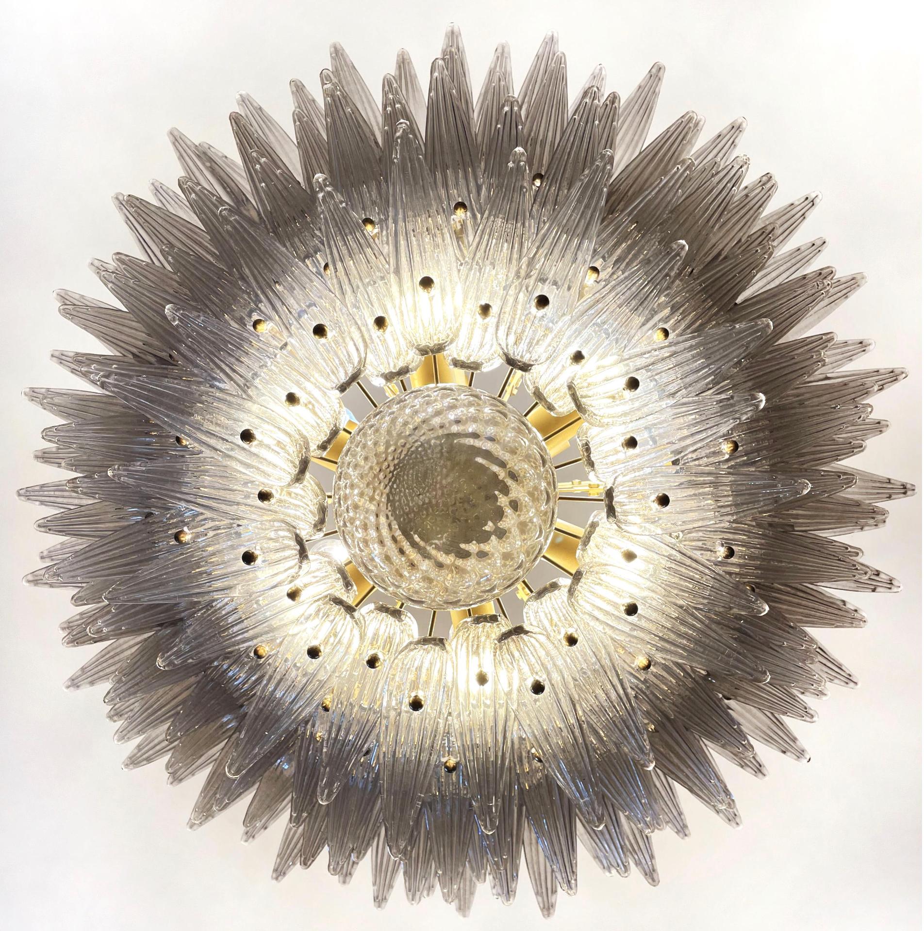 Italian Pair Elegant Palmette Ceiling Lights, Smoked Glasses Murano For Sale