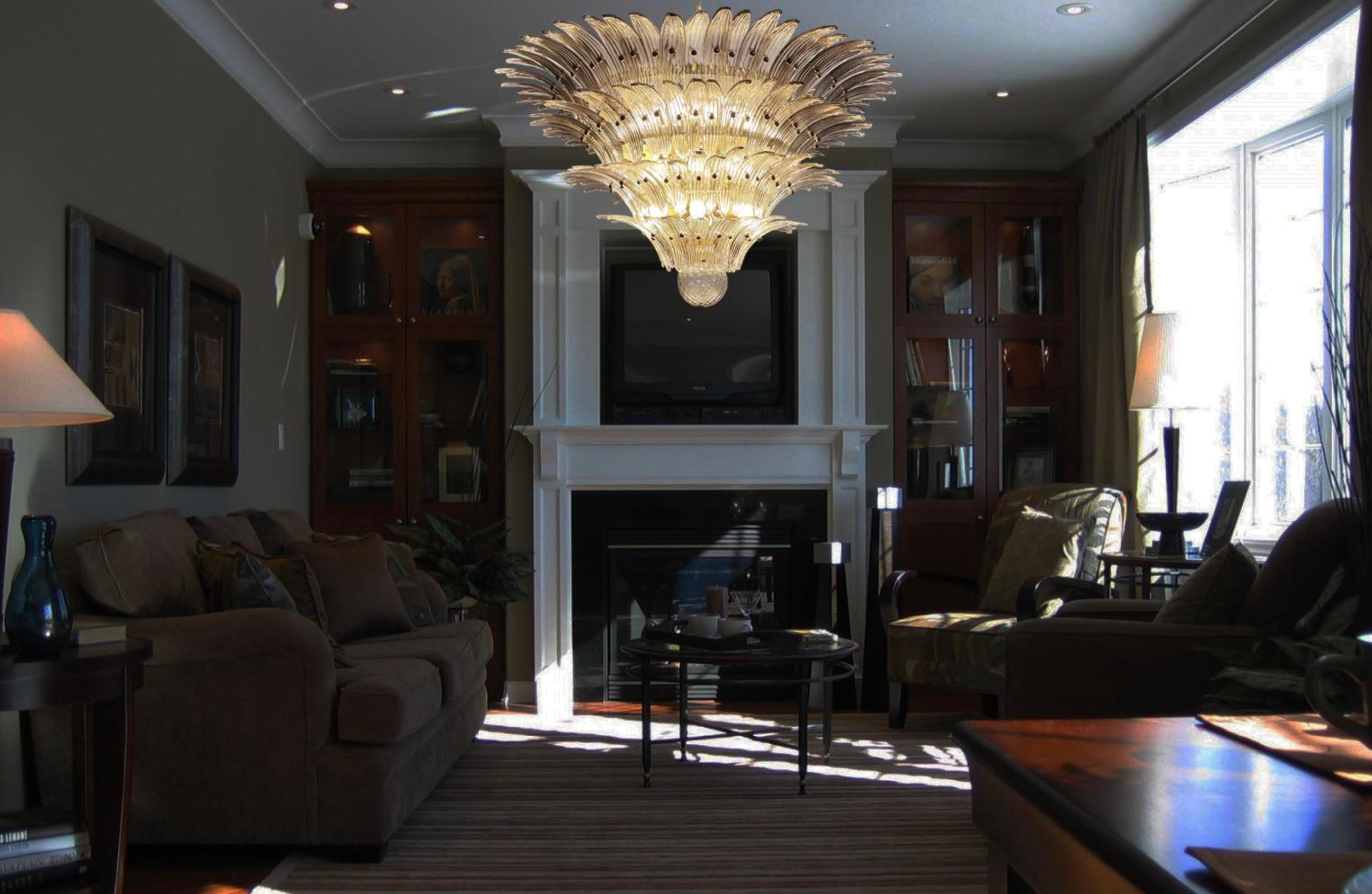 Late 19th Century Pair Elegant Palmette Ceiling Lights, Smoked Glasses Murano For Sale