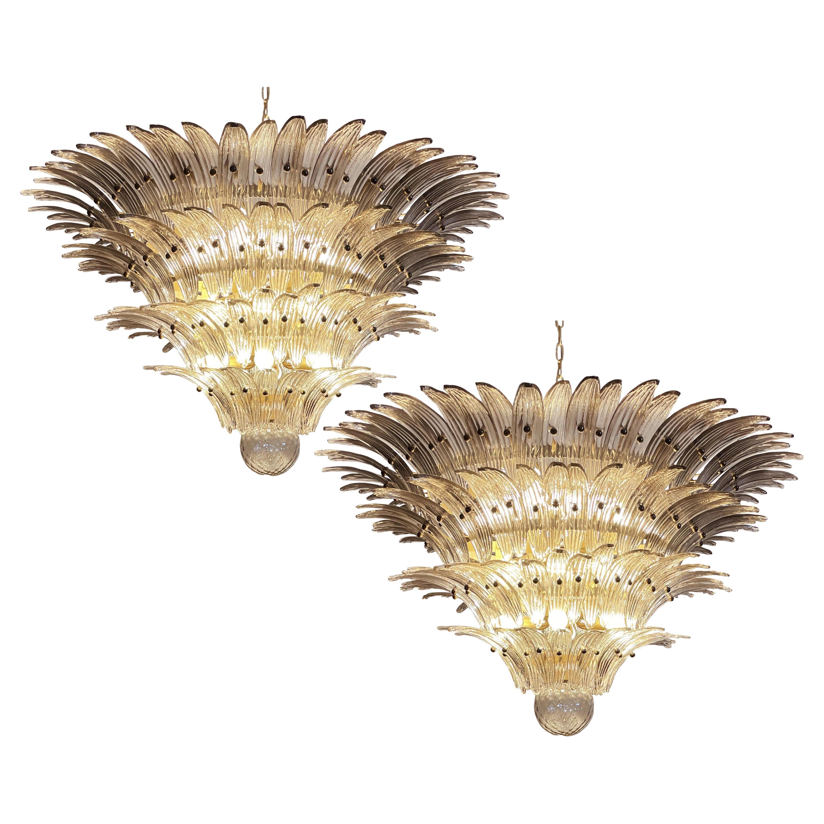 Pair Elegant Palmette Ceiling Lights, Smoked Glasses Murano For Sale