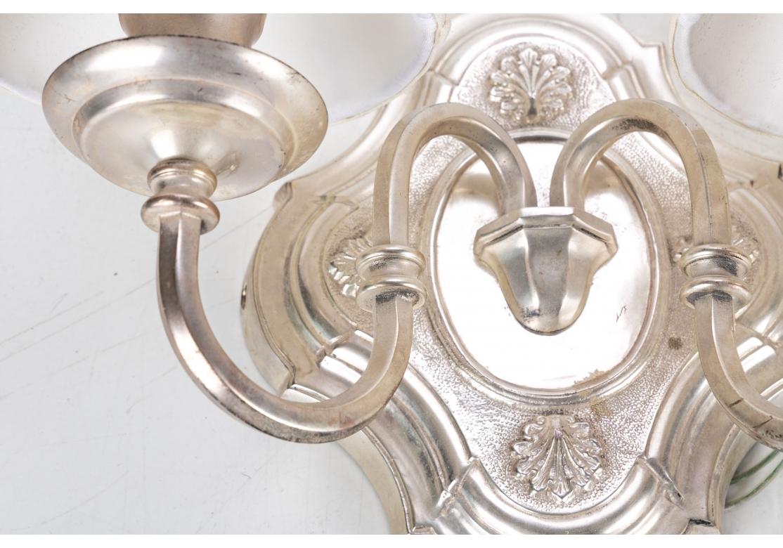Pair Elegant Silvered Iron Twin Light Sconces For Sale 2