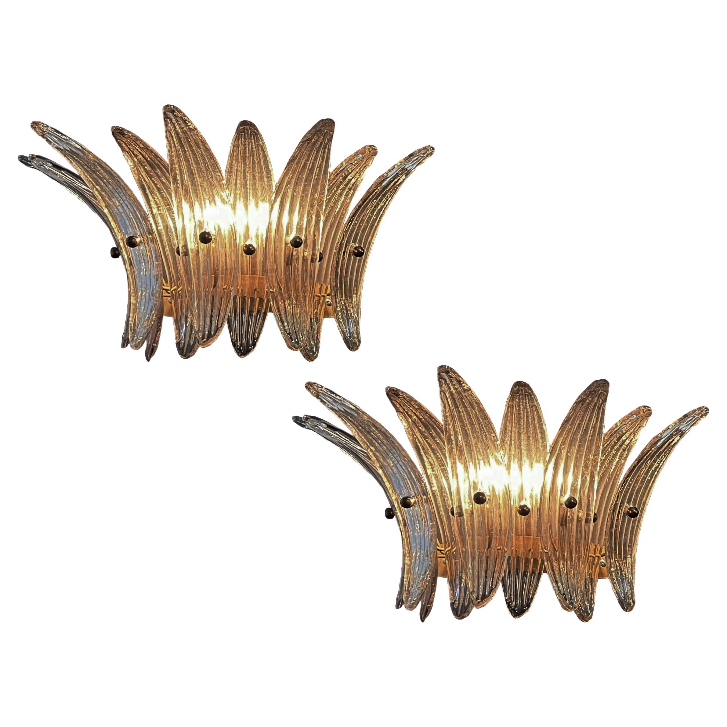 Pair Elegant  Vintage Palmette wall Light - smoked glasses