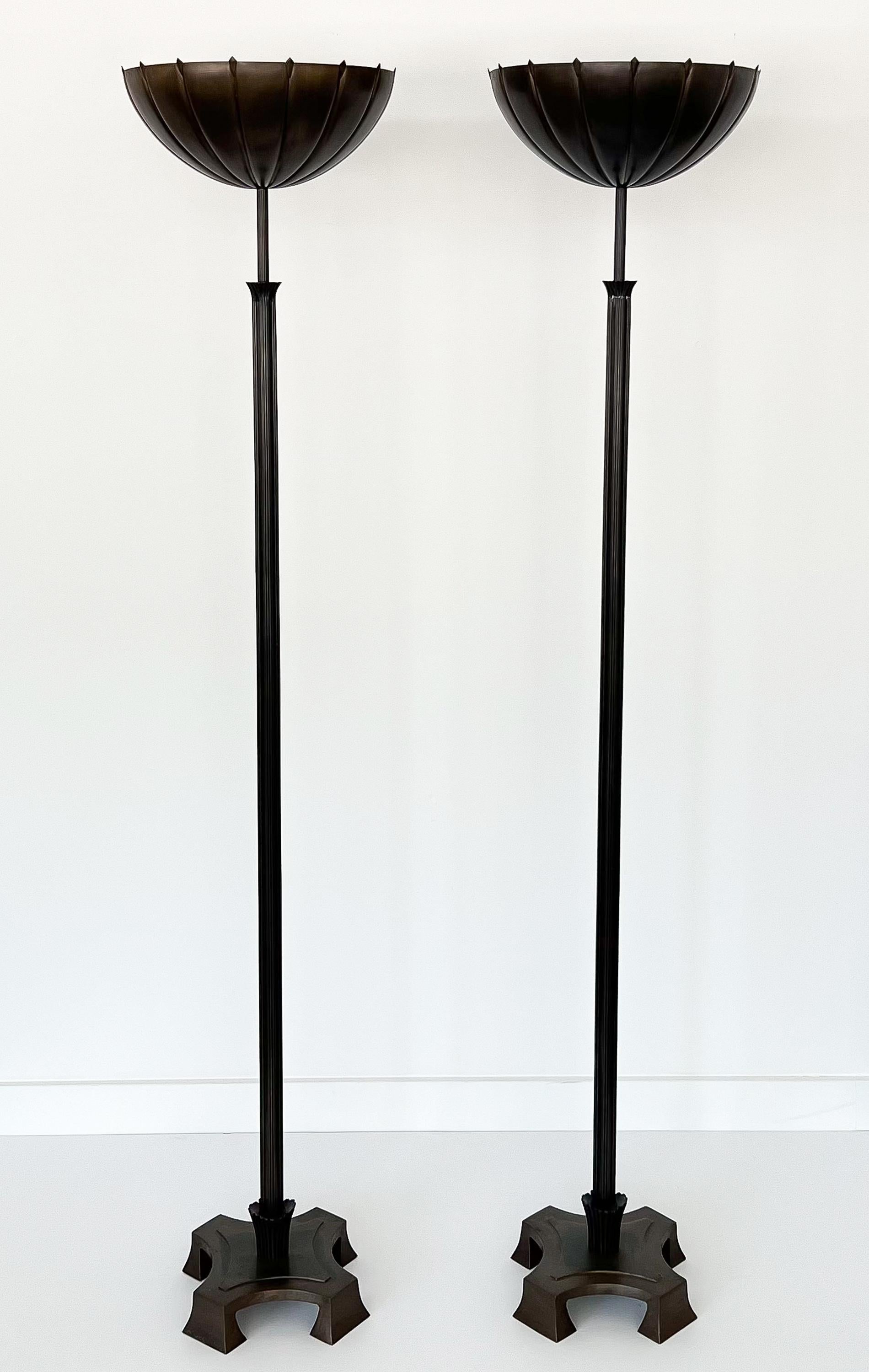 American Pair Eliel Saarinen Sculptural Bronze Tochere Floor Lamps
