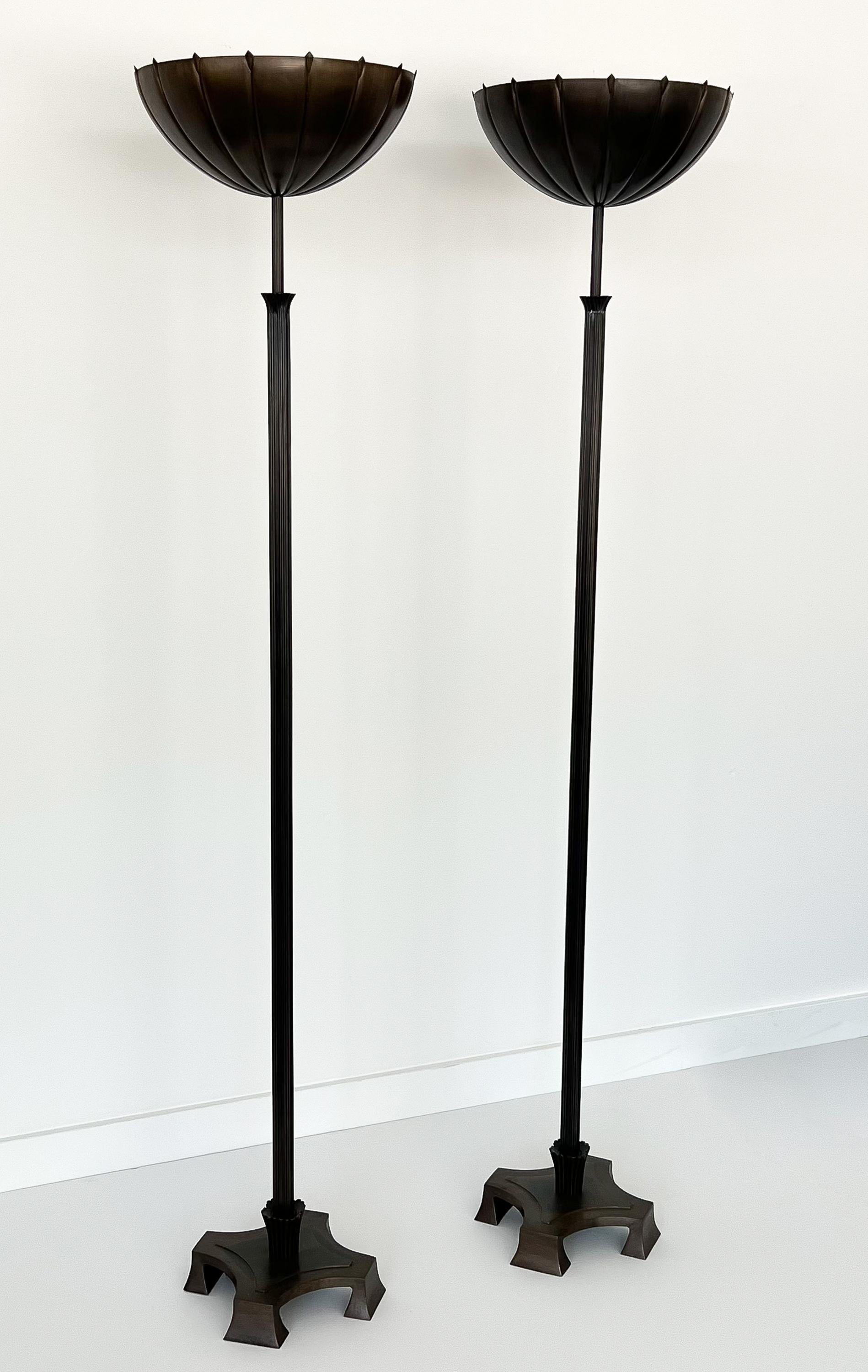 Pair Eliel Saarinen Sculptural Bronze Tochere Floor Lamps In Good Condition In Chicago, IL