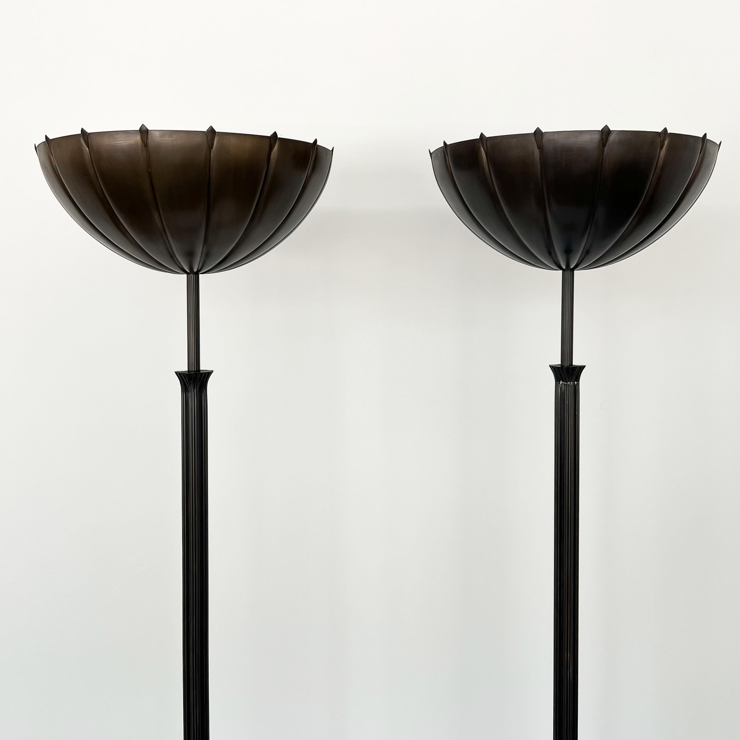 Contemporary Pair Eliel Saarinen Sculptural Bronze Tochere Floor Lamps