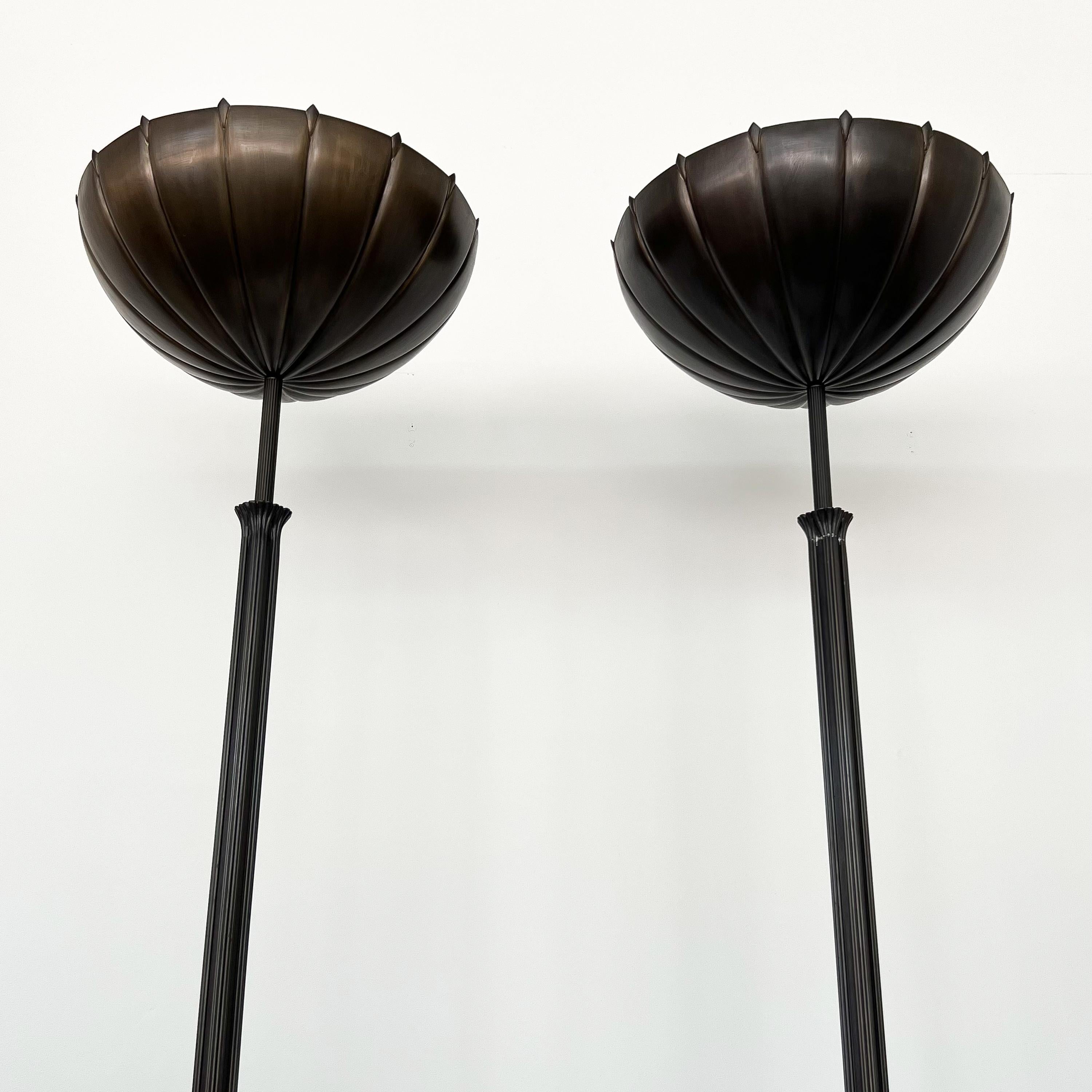 Metal Pair Eliel Saarinen Sculptural Bronze Tochere Floor Lamps