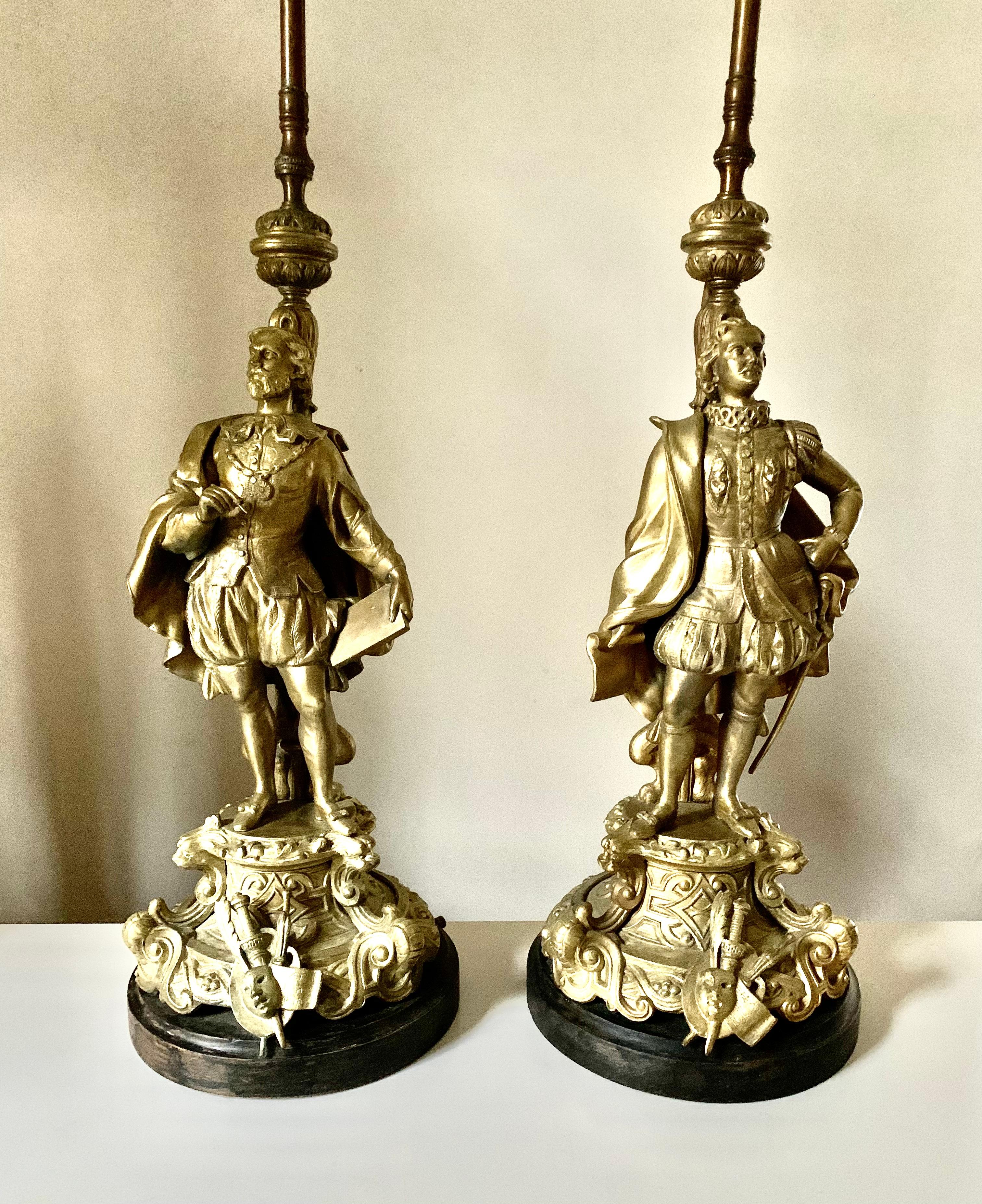 Pair Elizabethan William Shakespeare Christopher Marlowe Figural Table Lamps For Sale 3