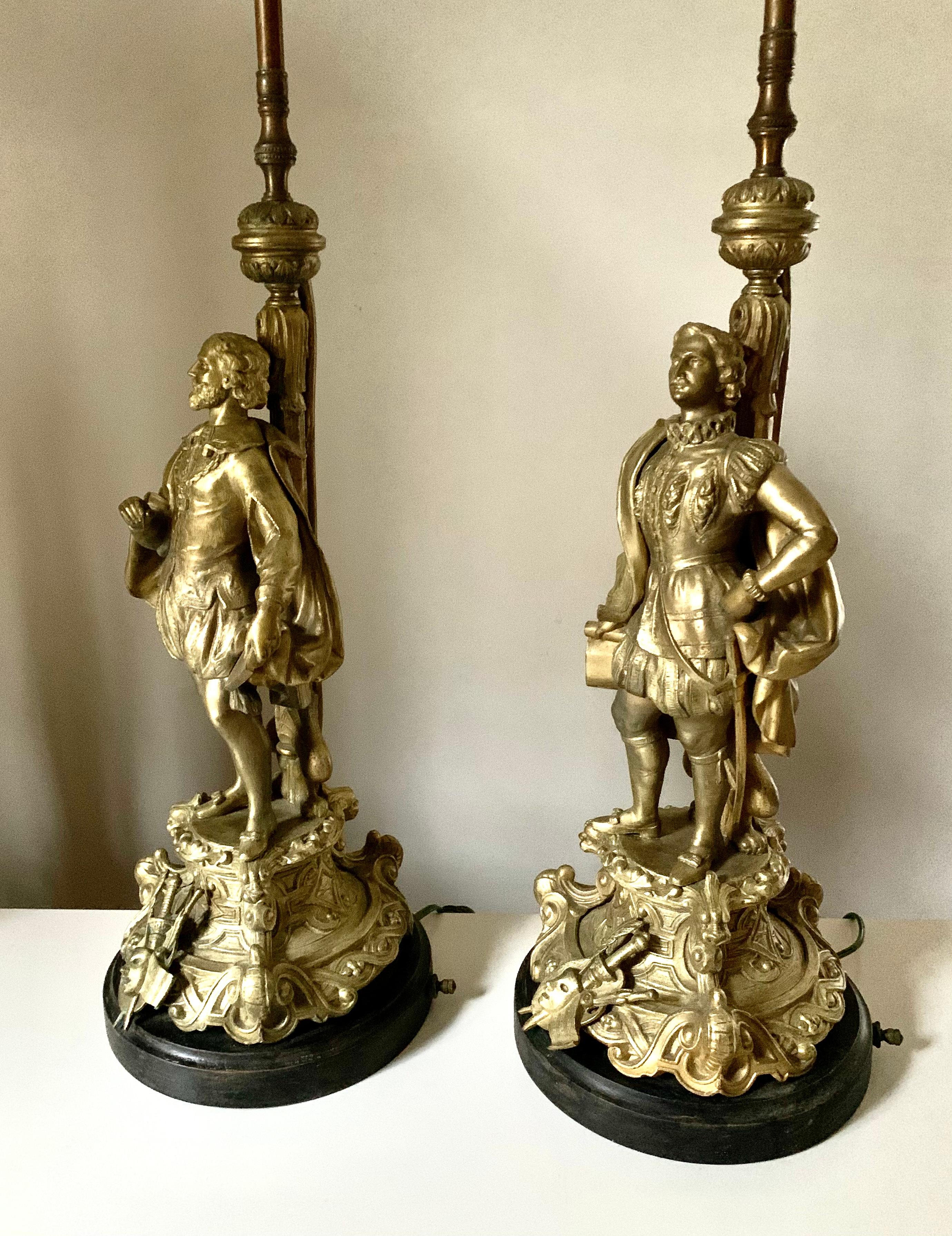 Pair Elizabethan William Shakespeare Christopher Marlowe Figural Table Lamps For Sale 2