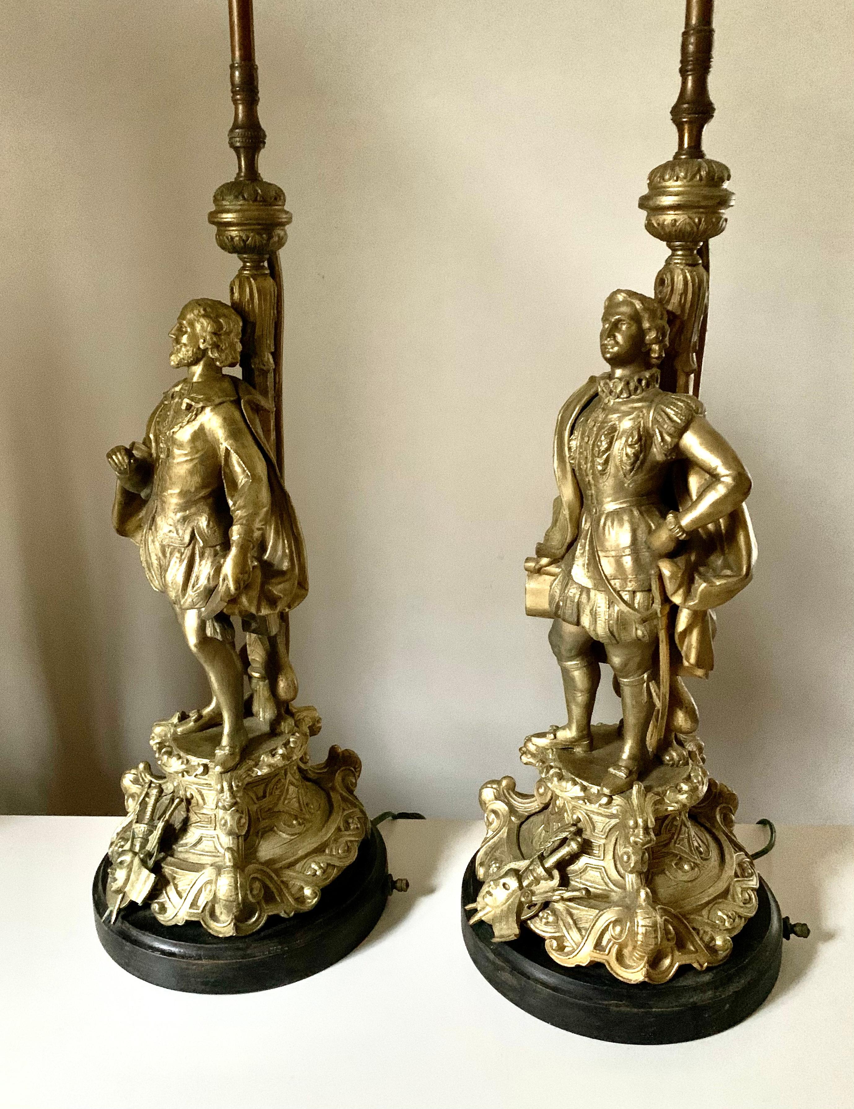 19th Century Pair Elizabethan William Shakespeare Christopher Marlowe Figural Table Lamps For Sale