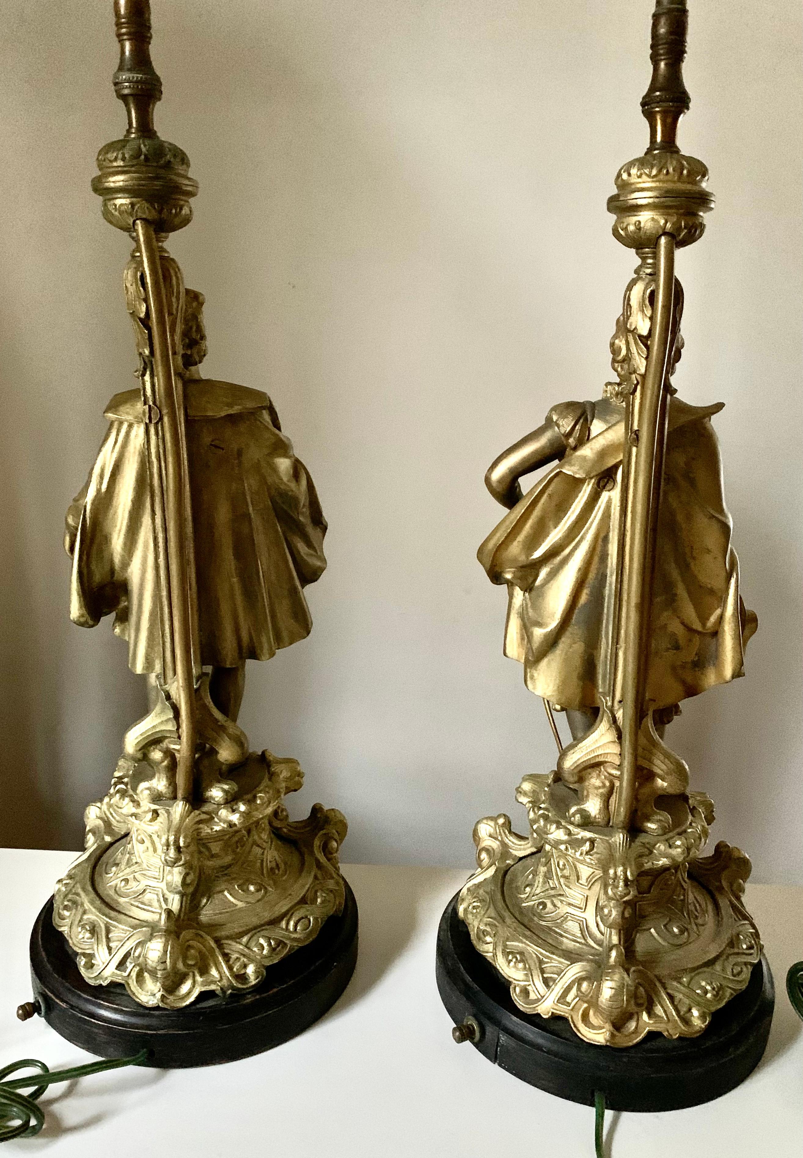 Metal Pair Elizabethan William Shakespeare Christopher Marlowe Figural Table Lamps For Sale