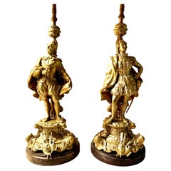 Pair Elizabethan William Shakespeare Christopher Marlowe Figural Table Lamps