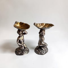 Pair Elkington Silver Plate Figural Salts, Gilt Lined, Circa 1900