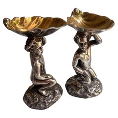 Pair Elkington Silver Plate Figural Salts, Gilt Lined, Circa 1900