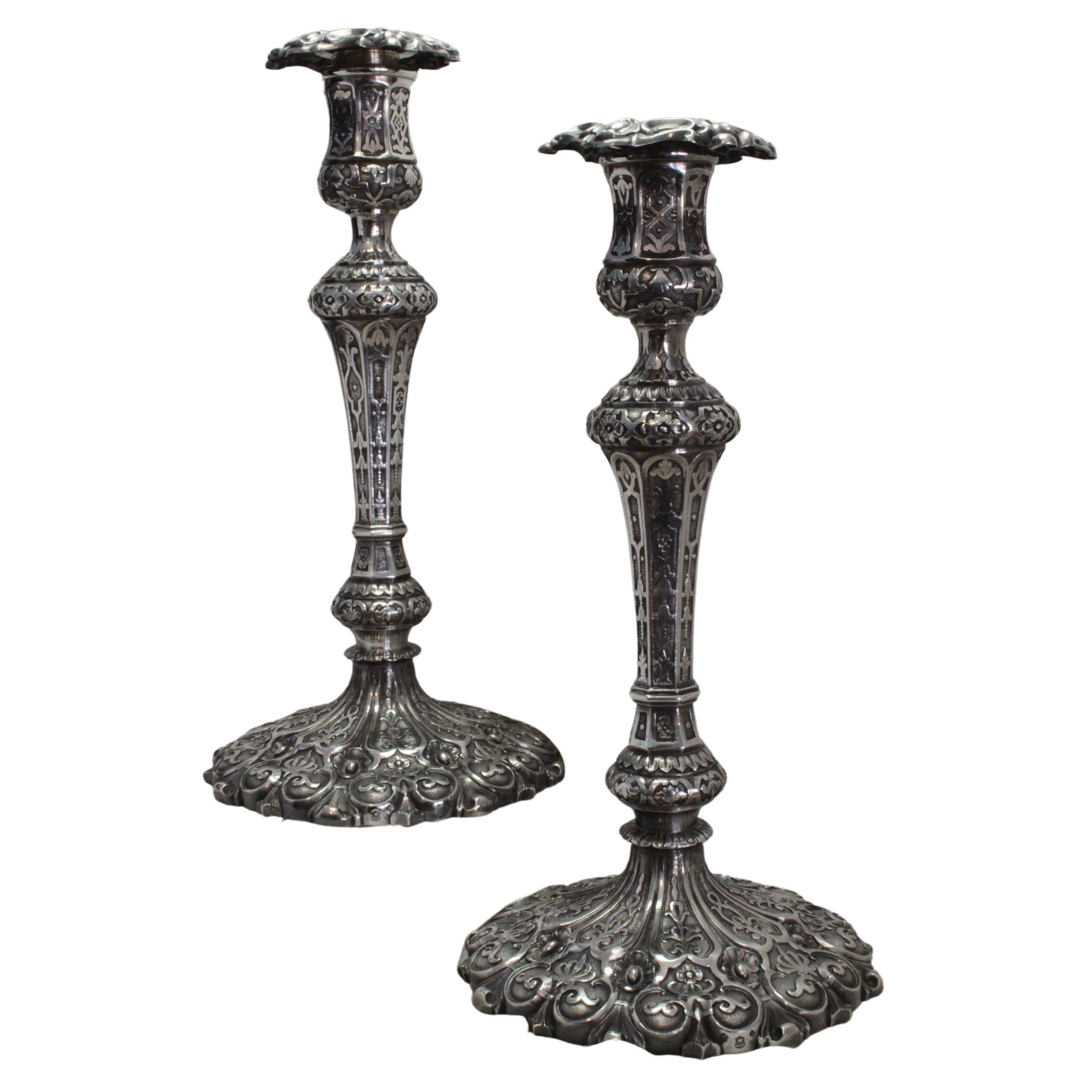 Pair of Elkington Silverplated Candlesticks 1858 For Sale