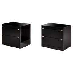 Vintage Pair Ello Nightstands Black Glass and Brass, 1970