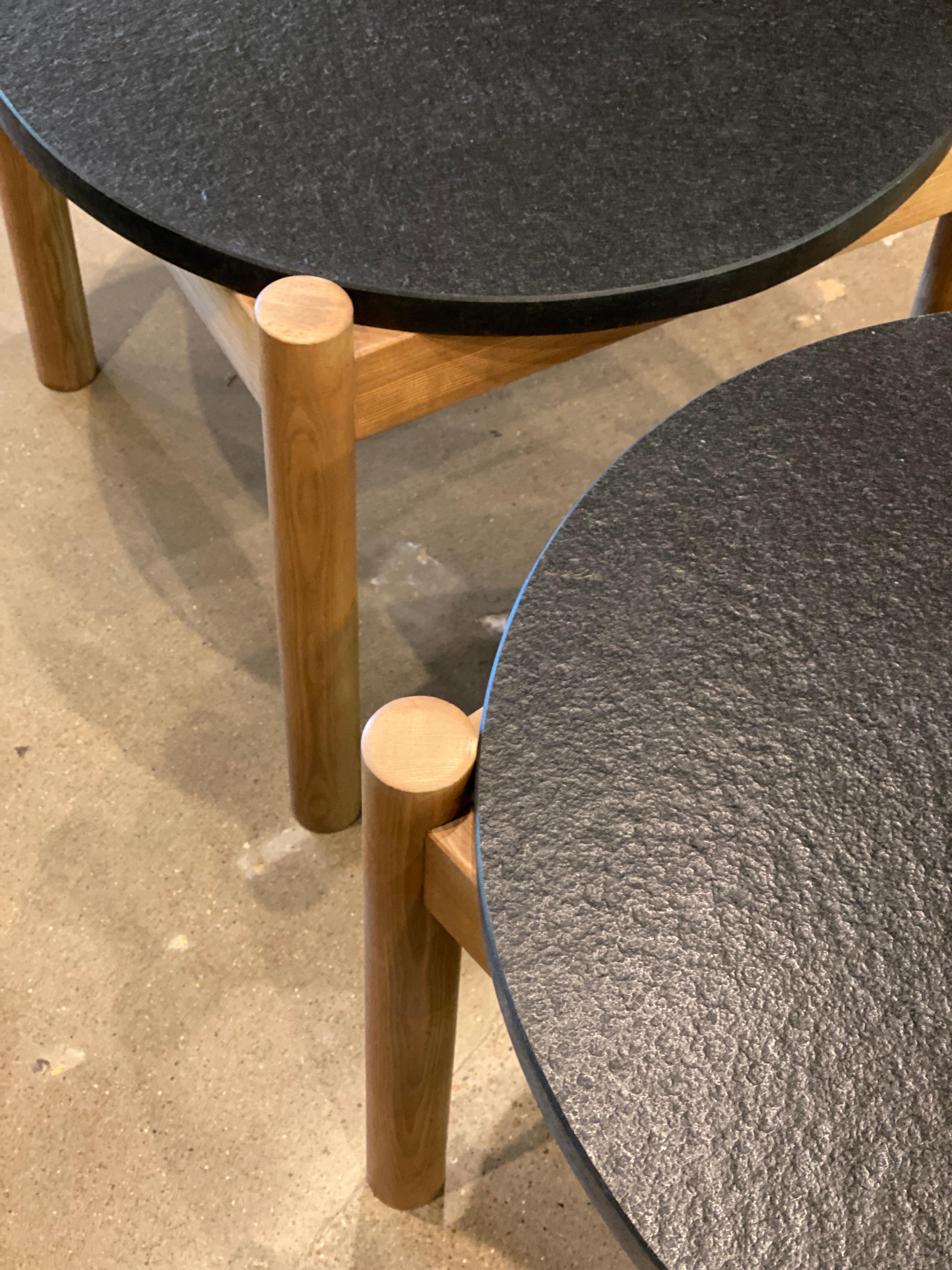 Pair of Elm and Black Stone Side Tables, by Robert Sentou, France, 1968 3