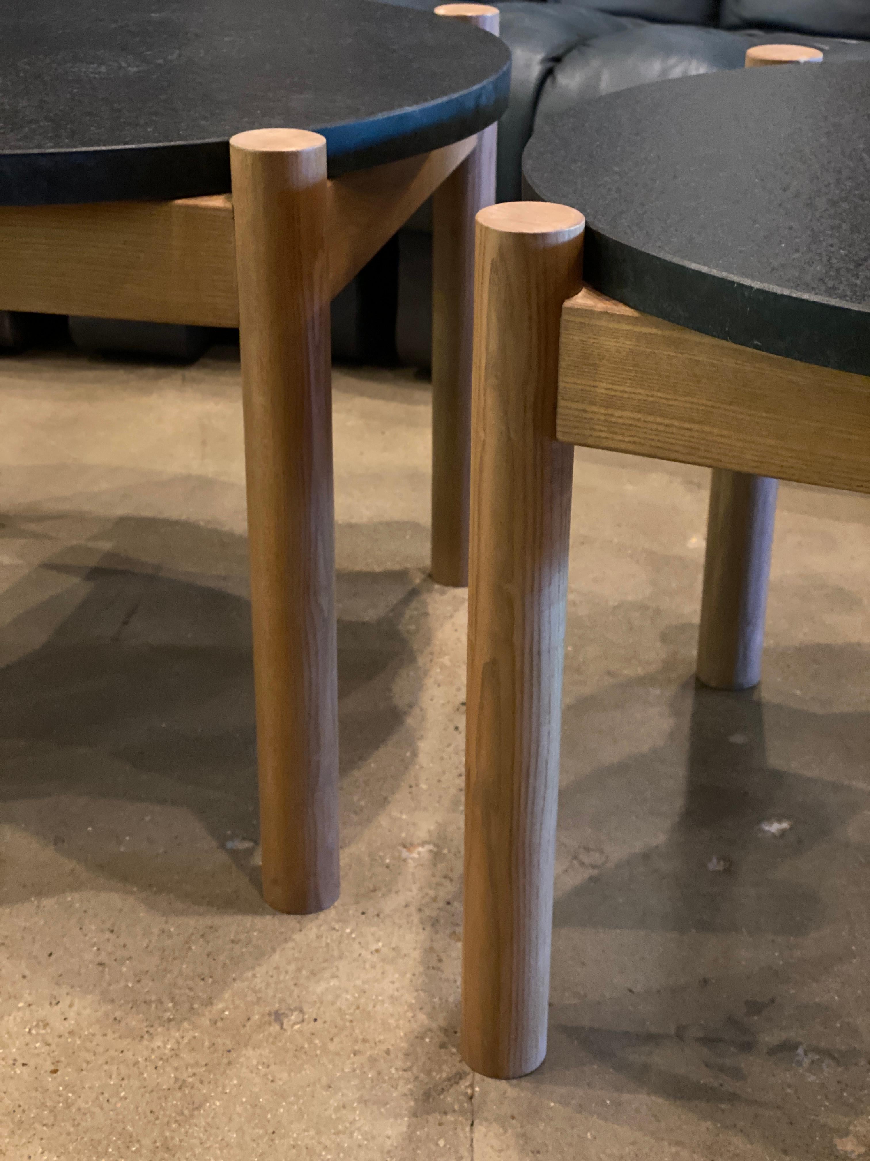 Pair of Elm and Black Stone Side Tables, by Robert Sentou, France, 1968 In Excellent Condition In Austin, TX