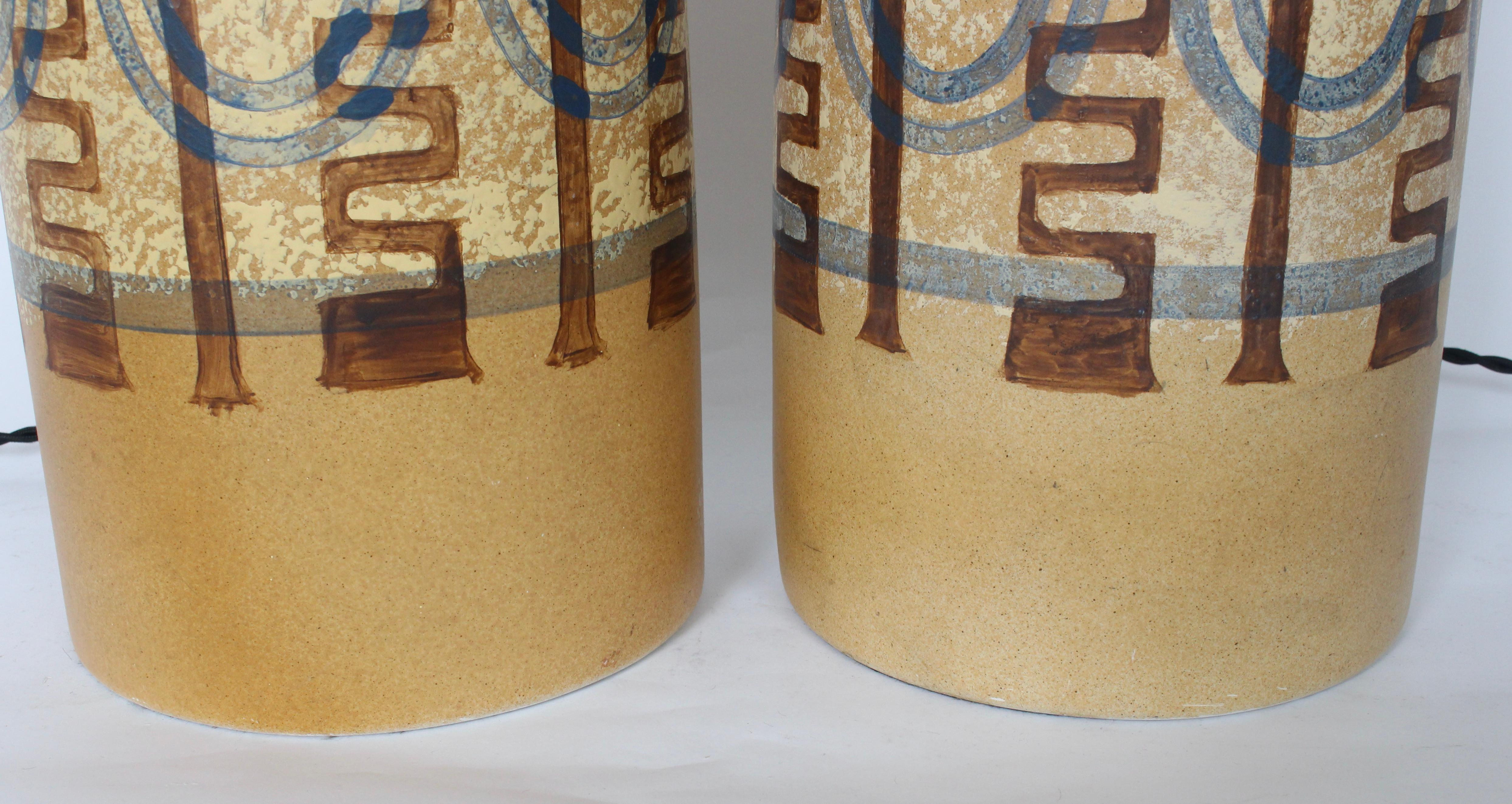 Pair Elspeth Cohen for Lapid Pottery Patterned Mustard Table Lamps, 1960s For Sale 6