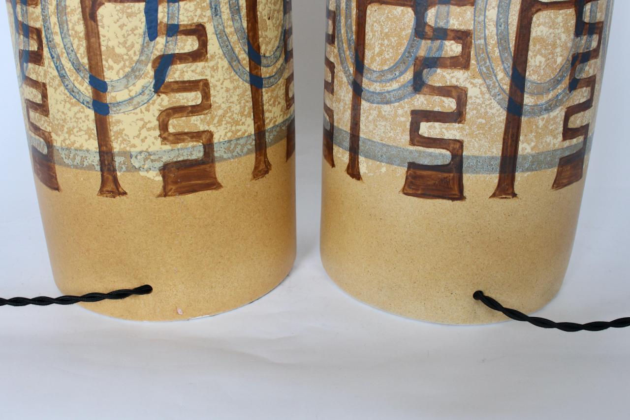 Pair Elspeth Cohen for Lapid Pottery Patterned Mustard Table Lamps, 1960s For Sale 7