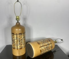 Pair Elspeth Cohen for Lapid Pottery Patterned Mustard Table Lamps, 1960s