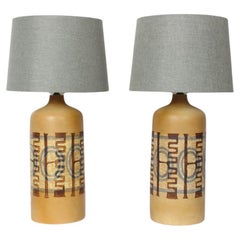 Pair Elspeth Cohen for Lapid Pottery Patterned Mustard Table Lamps, 1960s