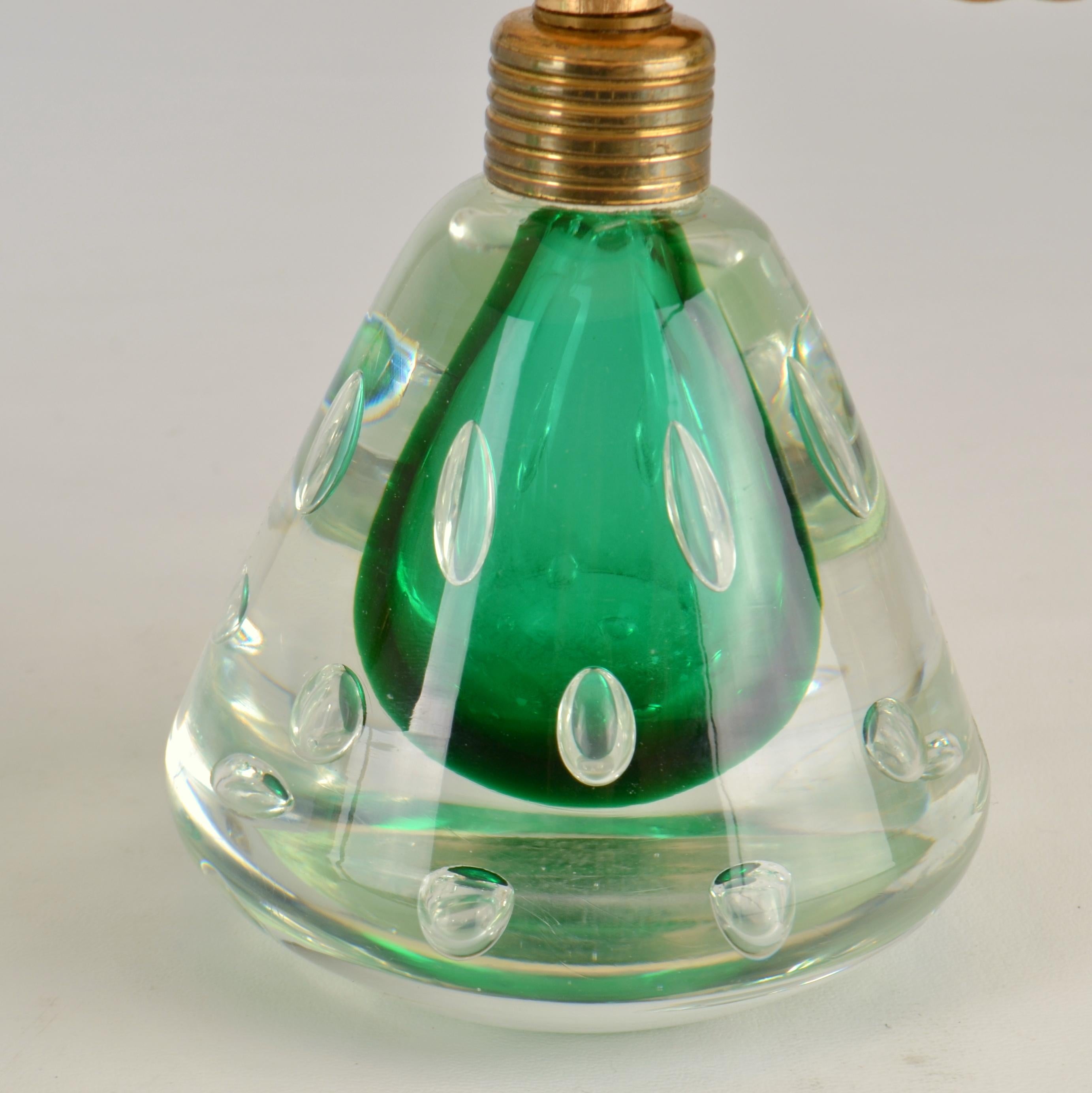 Pair Emerald Green Murano Sommerso Glass Table Lamps by Seguso 1950s 2