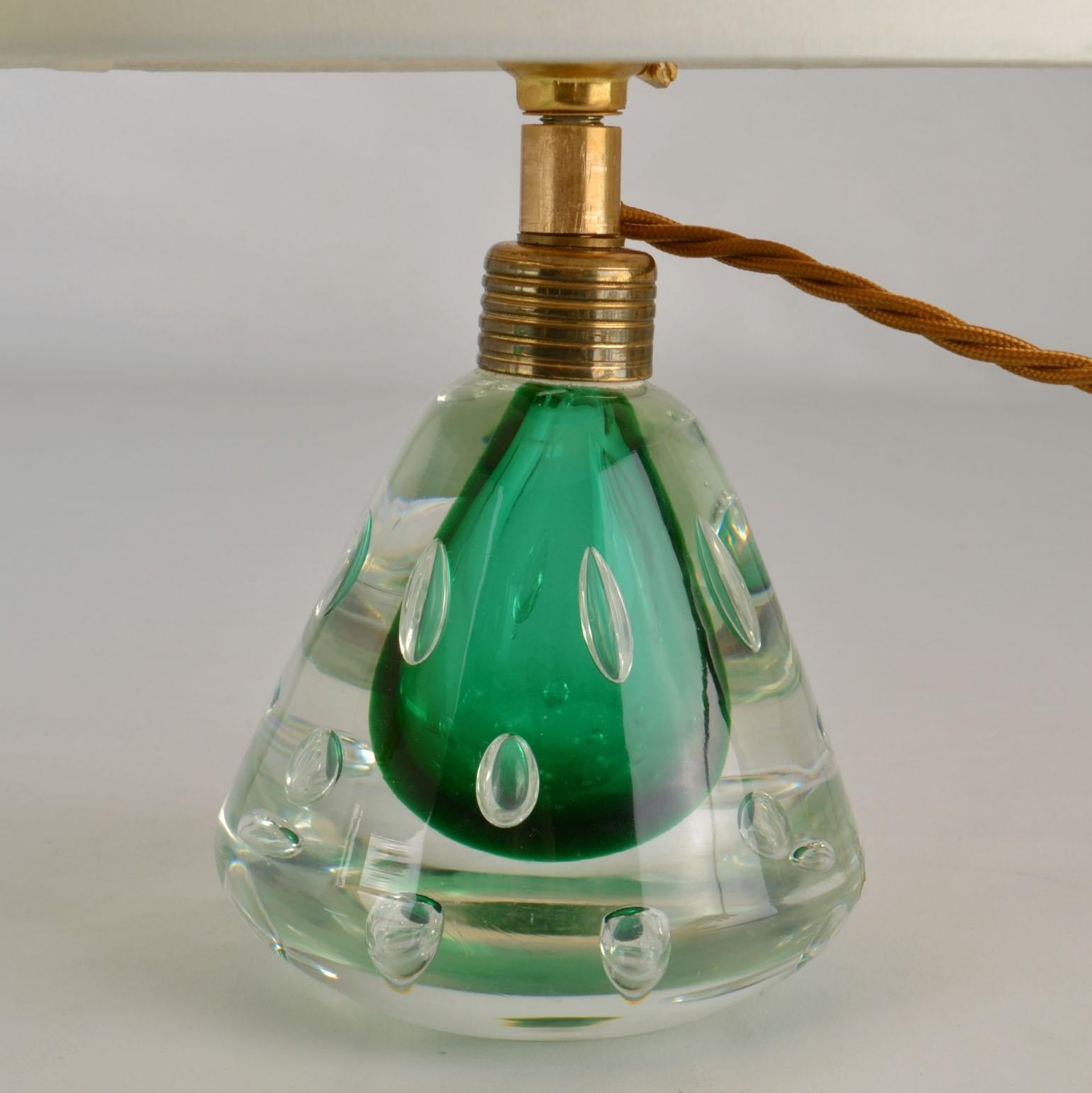 Pair Emerald Green Murano Sommerso Glass Table Lamps by Seguso 1950s 3