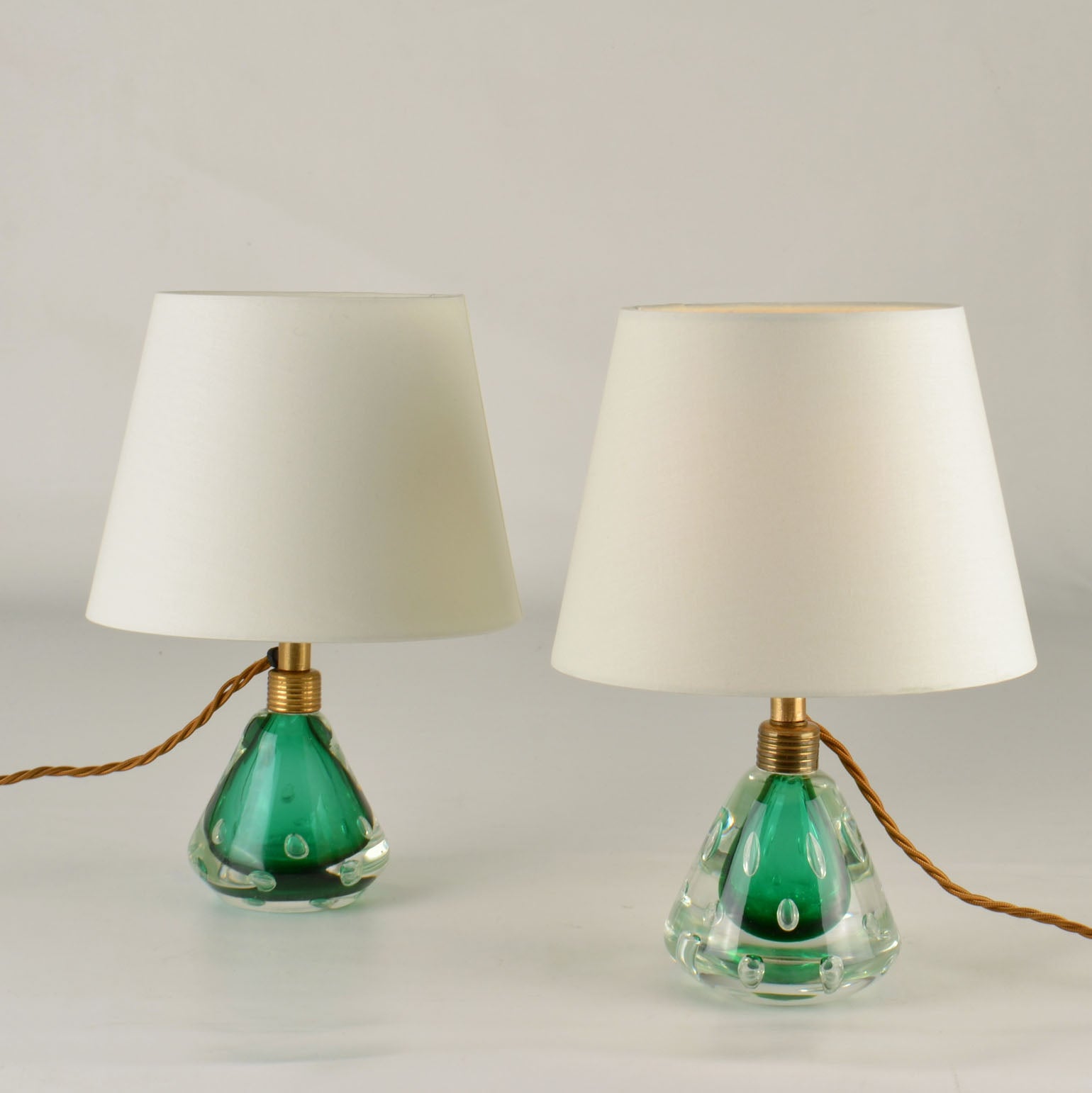 Pair Emerald Green Murano Sommerso Glass Table Lamps by Seguso 1950s 4