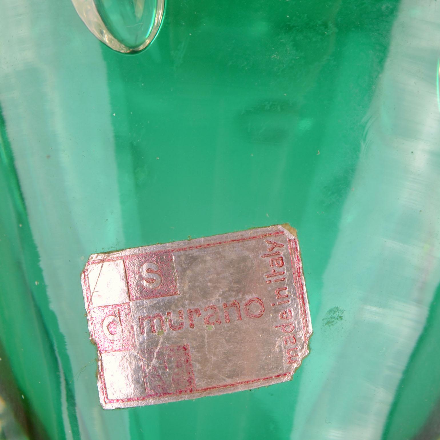 Pair Emerald Green Murano Sommerso Glass Table Lamps by Seguso 1950s 5