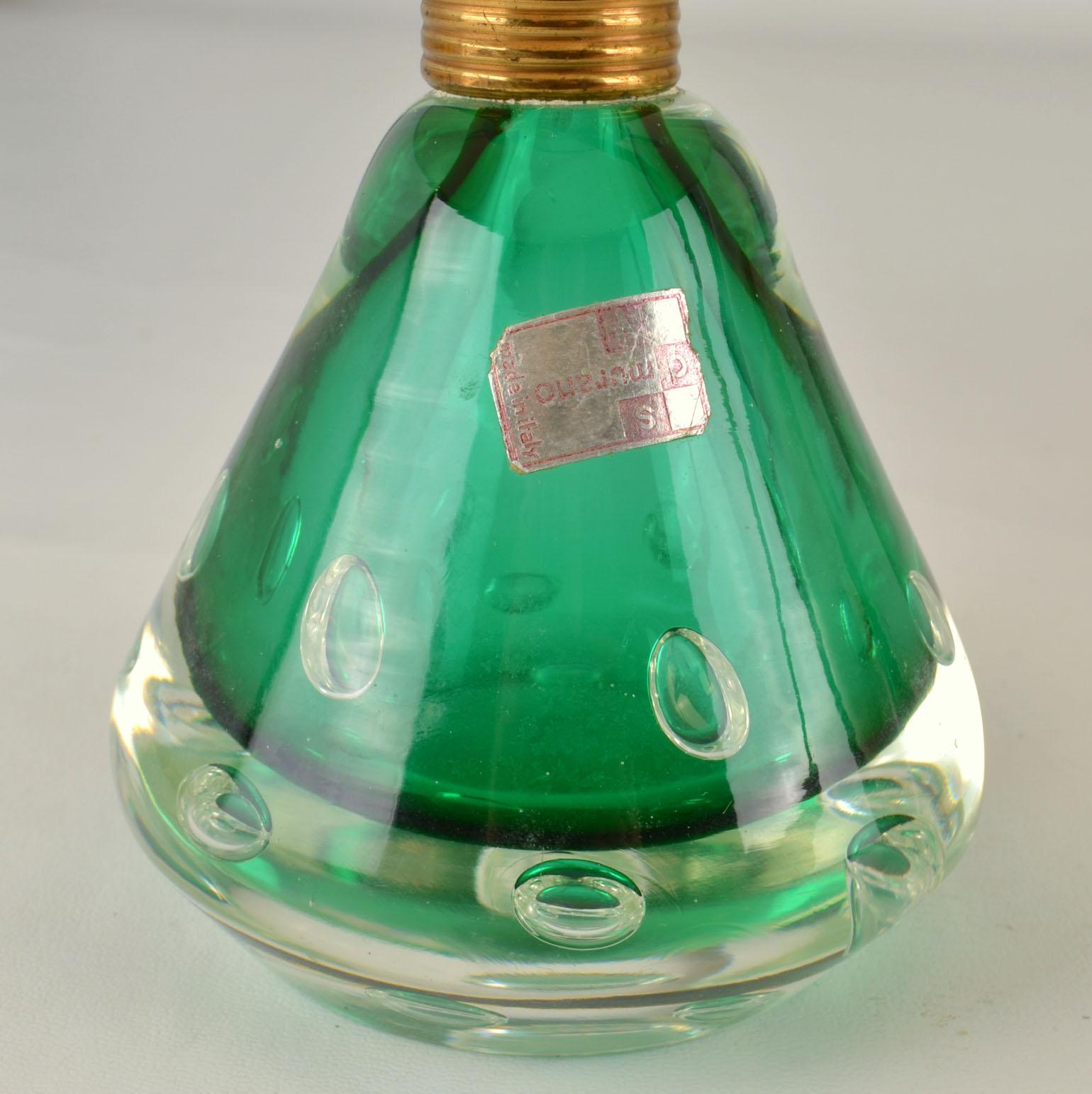 Pair Emerald Green Murano Sommerso Glass Table Lamps by Seguso 1950s 6