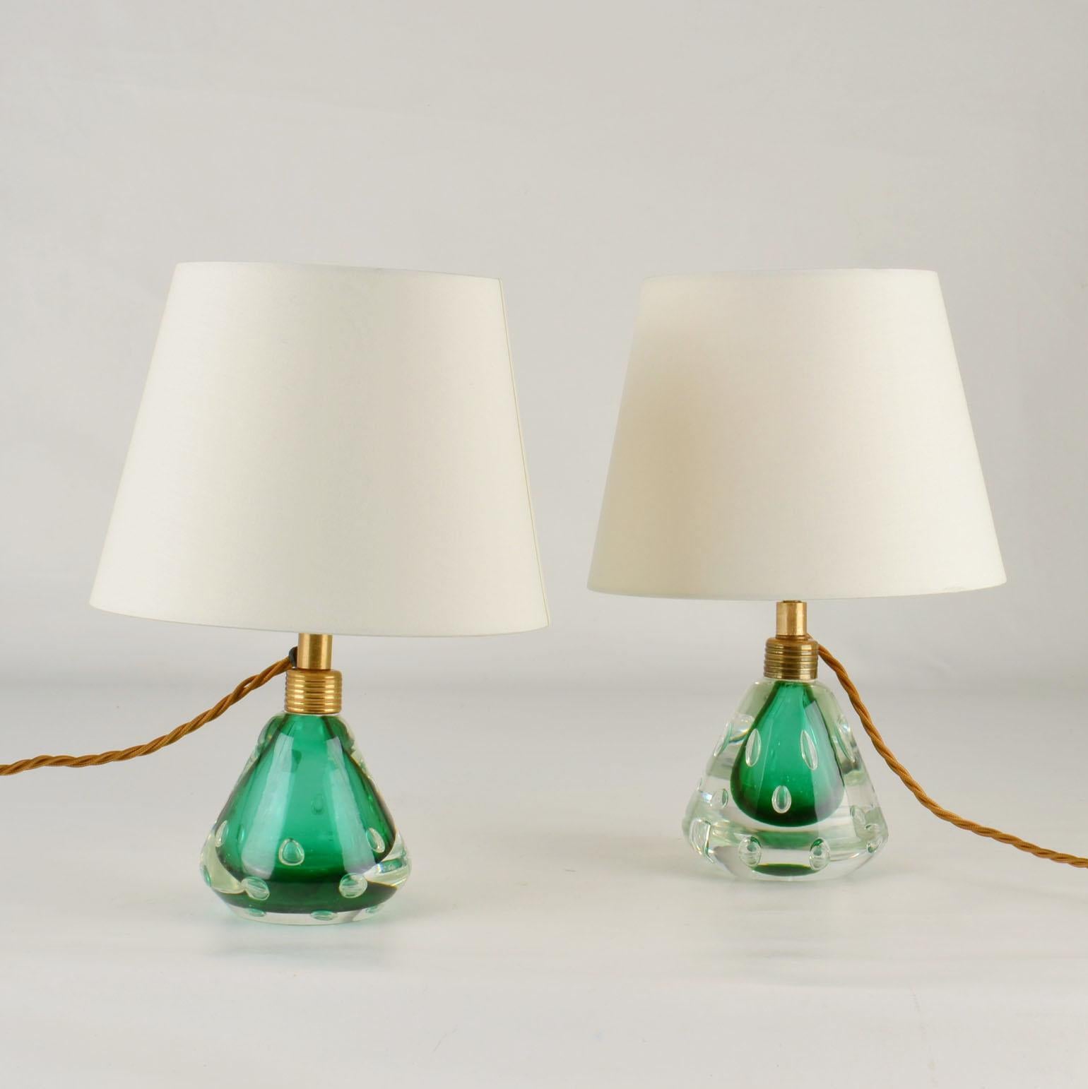 Pair Emerald Green Murano Sommerso Glass Table Lamps by Seguso 1950s 7