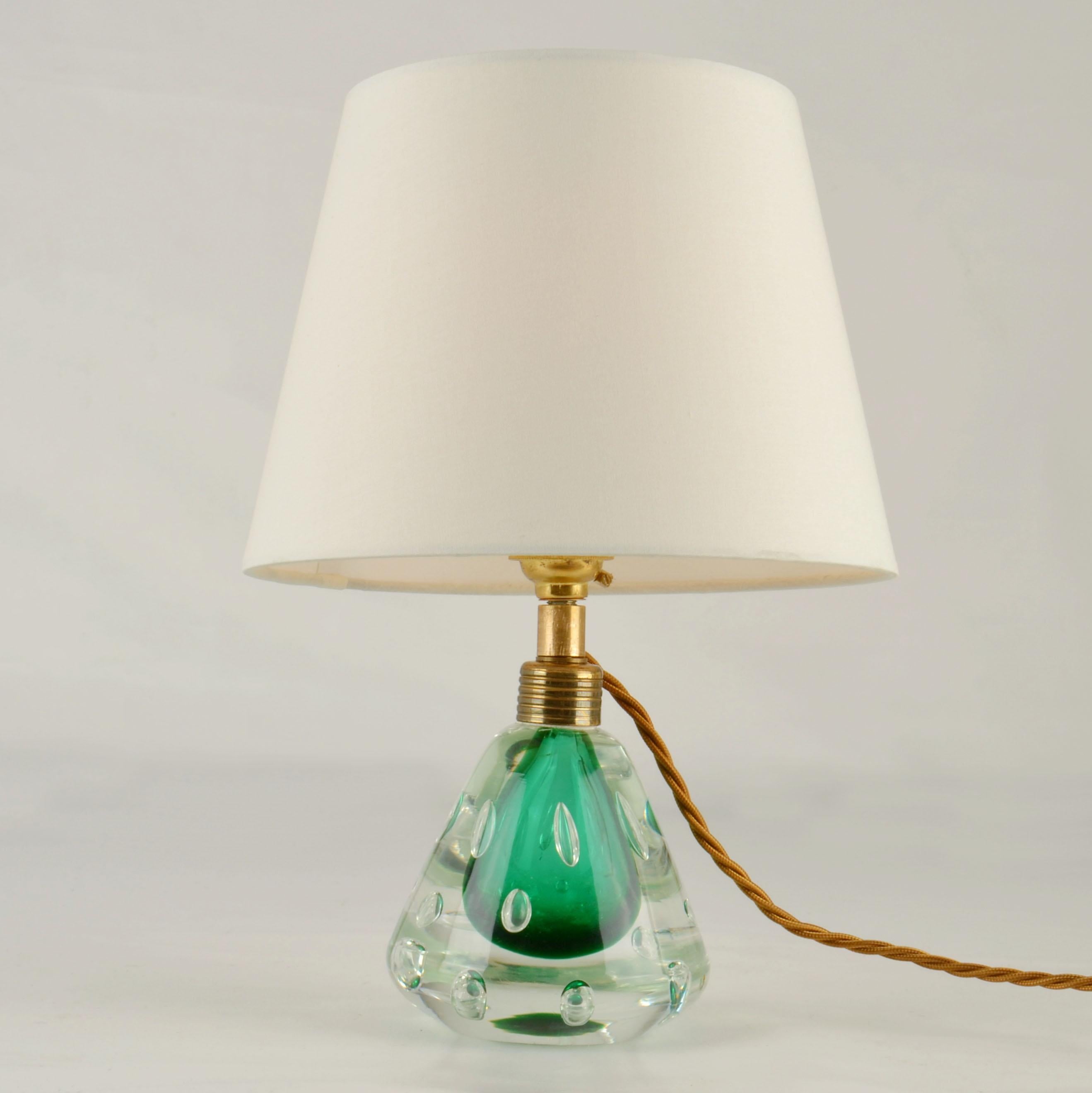 Mid-Century Modern Pair Emerald Green Murano Sommerso Glass Table Lamps by Seguso 1950s