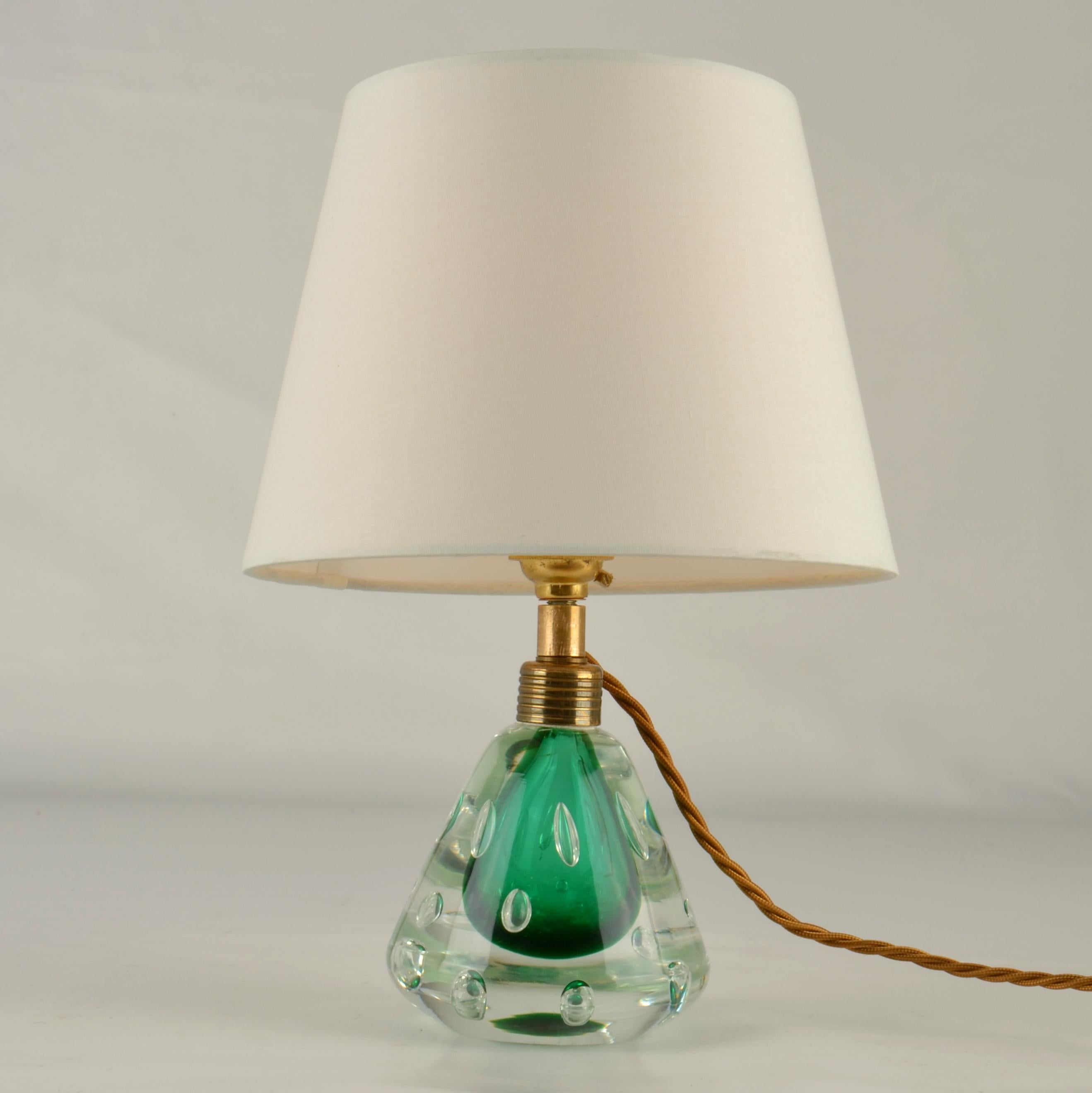 Italian Pair Emerald Green Murano Sommerso Glass Table Lamps by Seguso 1950s