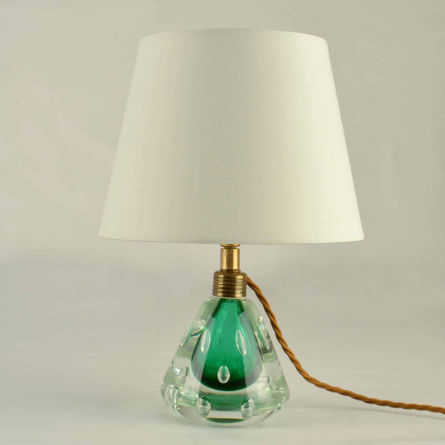 Pair Emerald Green Murano Sommerso Glass Table Lamps by Seguso 1950s In Excellent Condition In London, GB