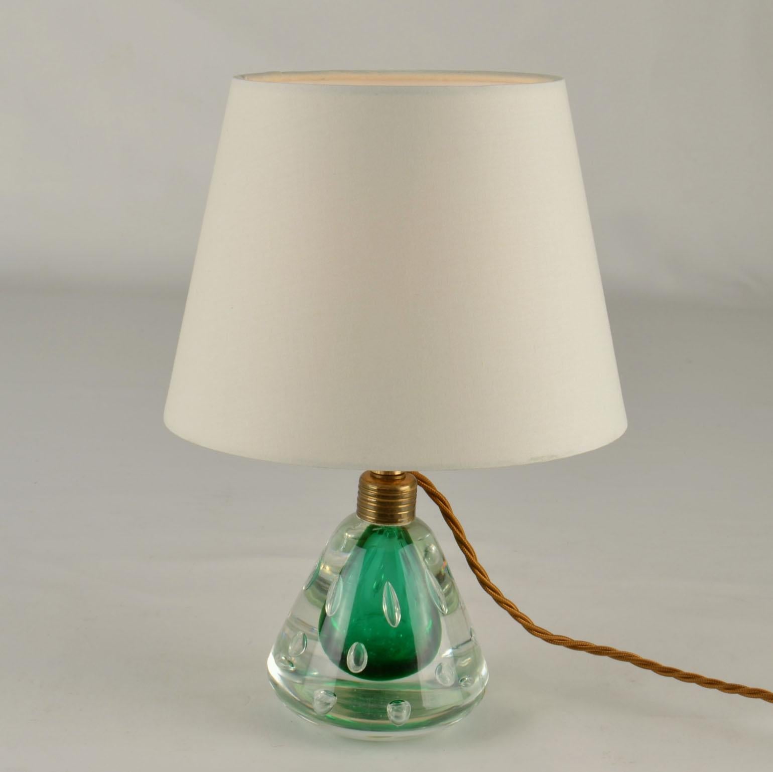 Mid-20th Century Pair Emerald Green Murano Sommerso Glass Table Lamps by Seguso 1950s