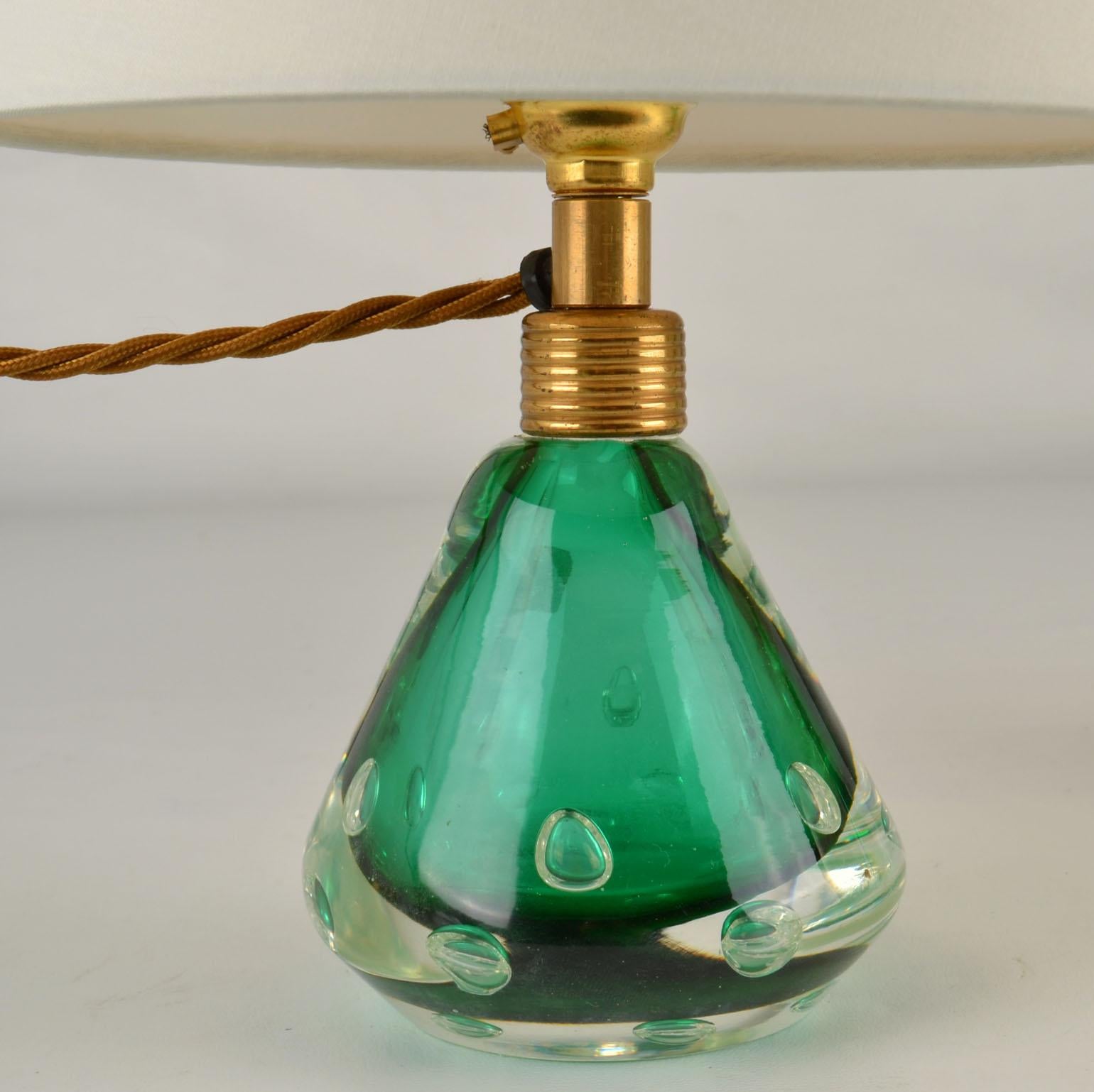 Pair Emerald Green Murano Sommerso Glass Table Lamps by Seguso 1950s 1