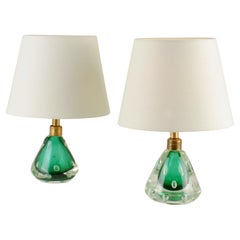 Pair Emerald Green Murano Sommerso Glass Table Lamps by Seguso 1950s