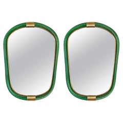 Pair emerald green Murano twisted rope 'Firenze' mirror in Barovier e Toso style