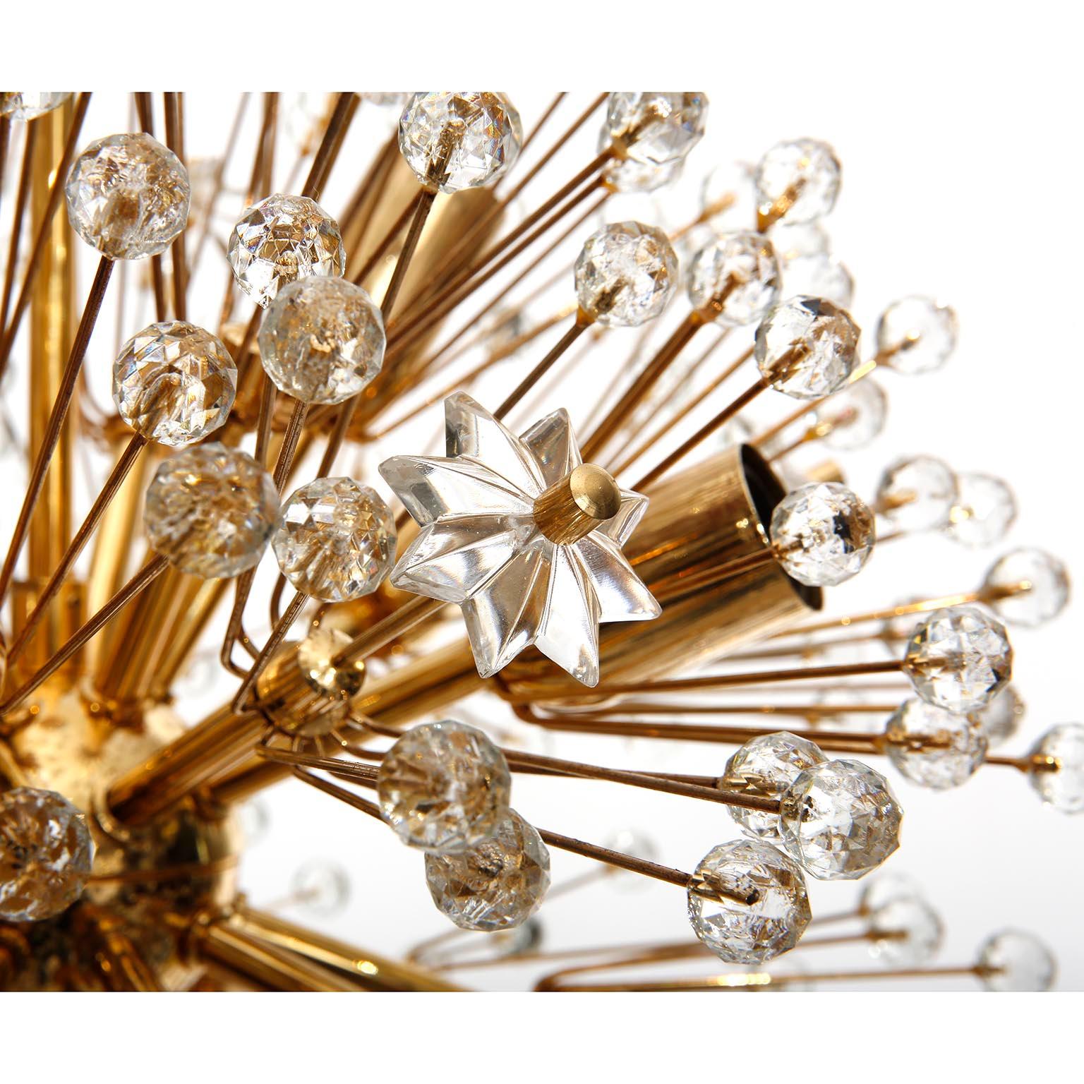 Pair of Emil Stejnar Snowflake Chandeliers Pendant Lights Gilt Brass Glass, 1970 In Good Condition In Hausmannstätten, AT