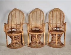 Pair Emmanuelle Wicker and Cane Chairs, c.1940-1960