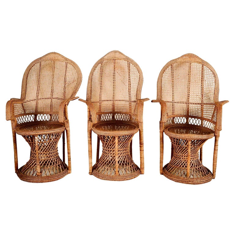 Pair Emmanuelle Wicker and Cane Chairs, c.19401960 at 1stDibs