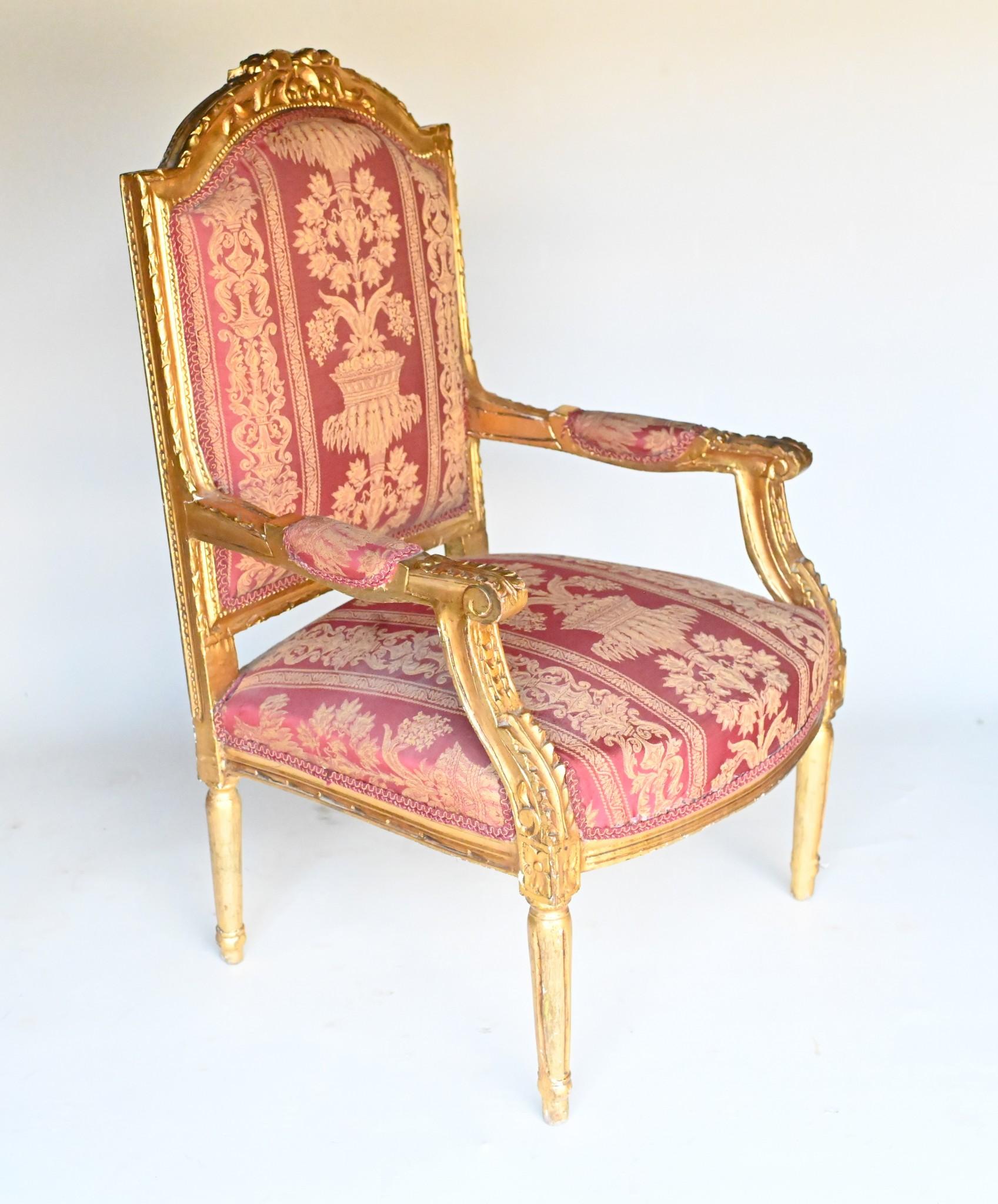 Pair Empire Arm Chairs Gilt Salon Fauteuils For Sale 2