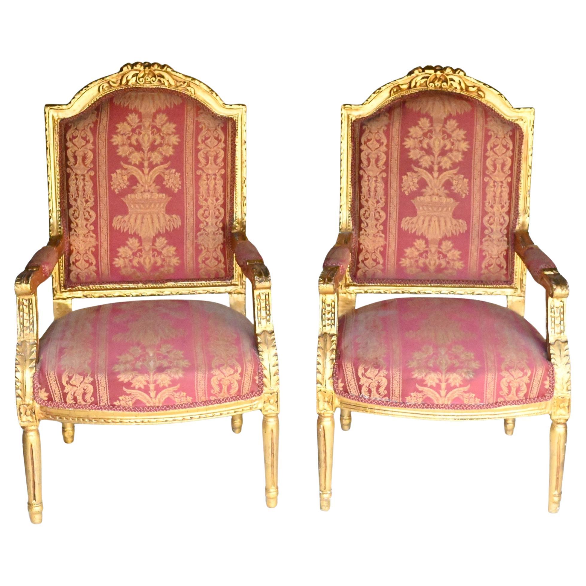 Pair Empire Arm Chairs Gilt Salon Fauteuils For Sale