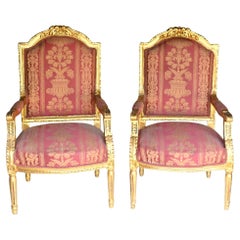 Used Pair Empire Arm Chairs Gilt Salon Fauteuils