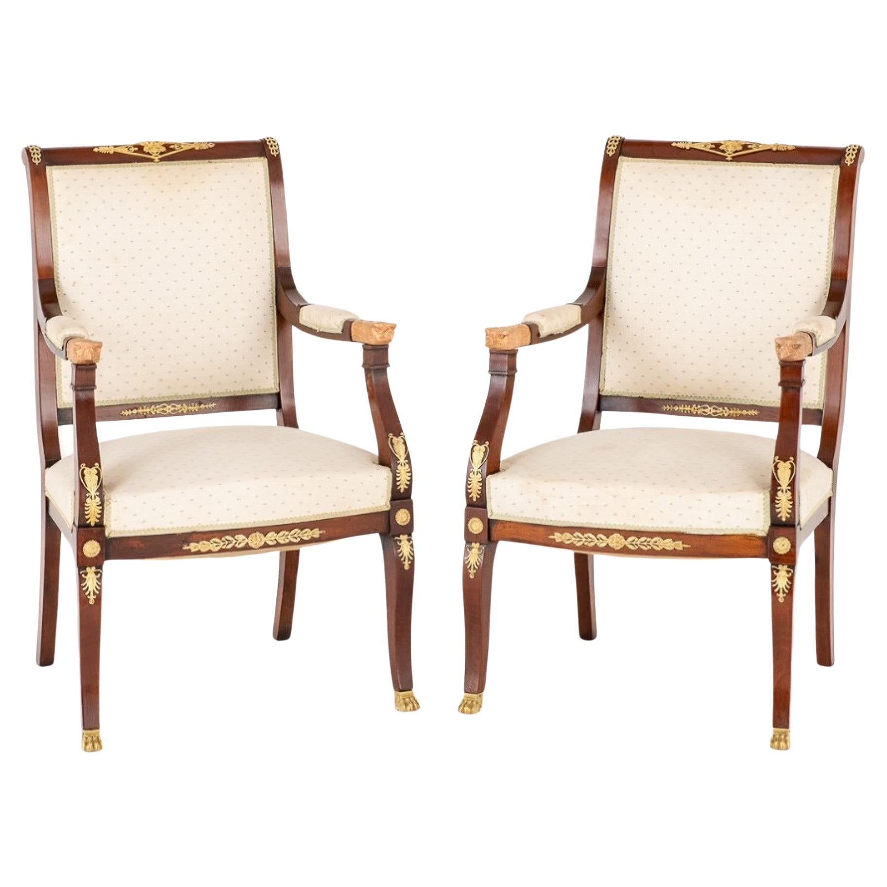 Pair Empire Armchairs French Chairs, 1880