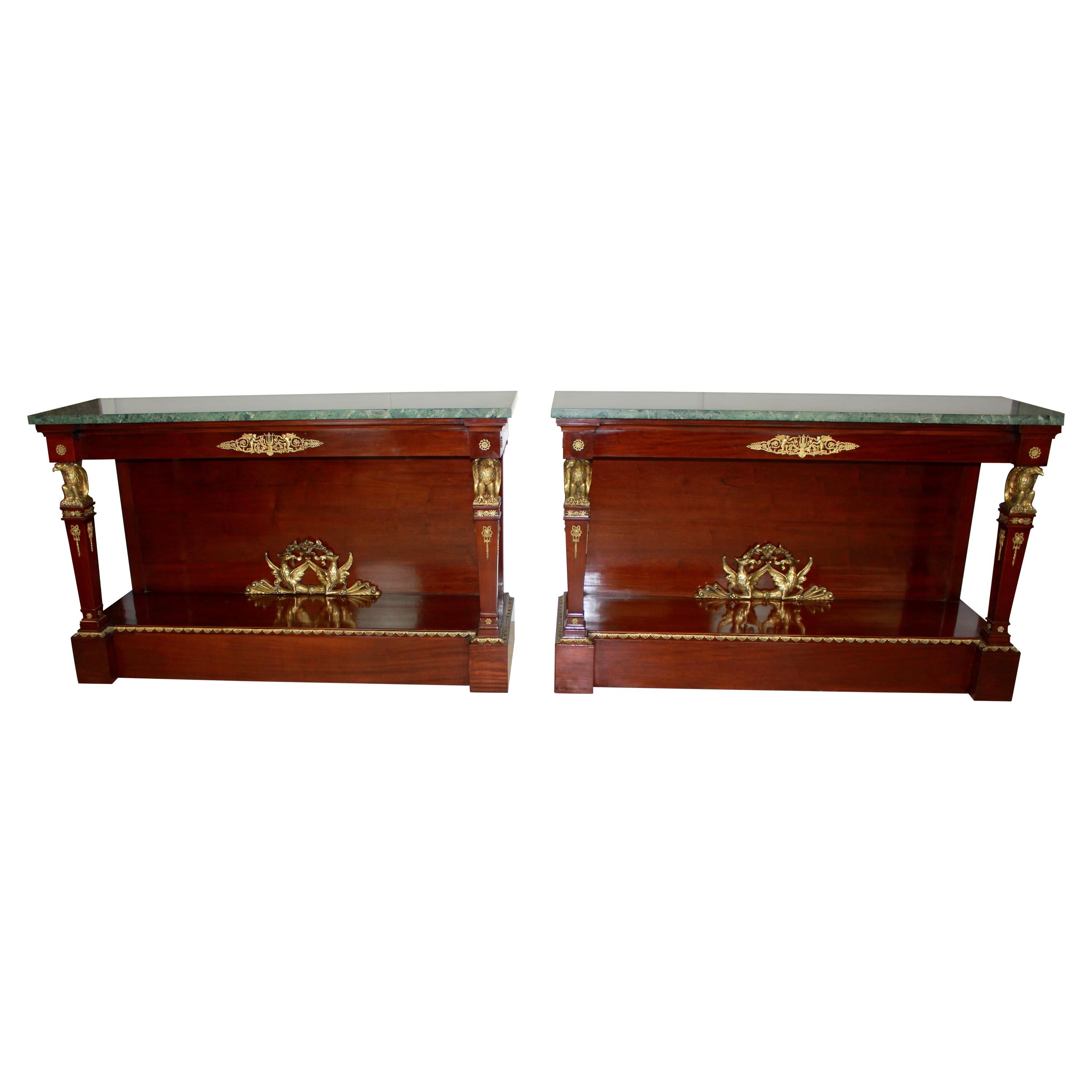 Pair of Empire Console Tables For Sale