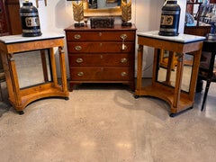 Pair Empire Consoles With Burlwood and Marble Tops