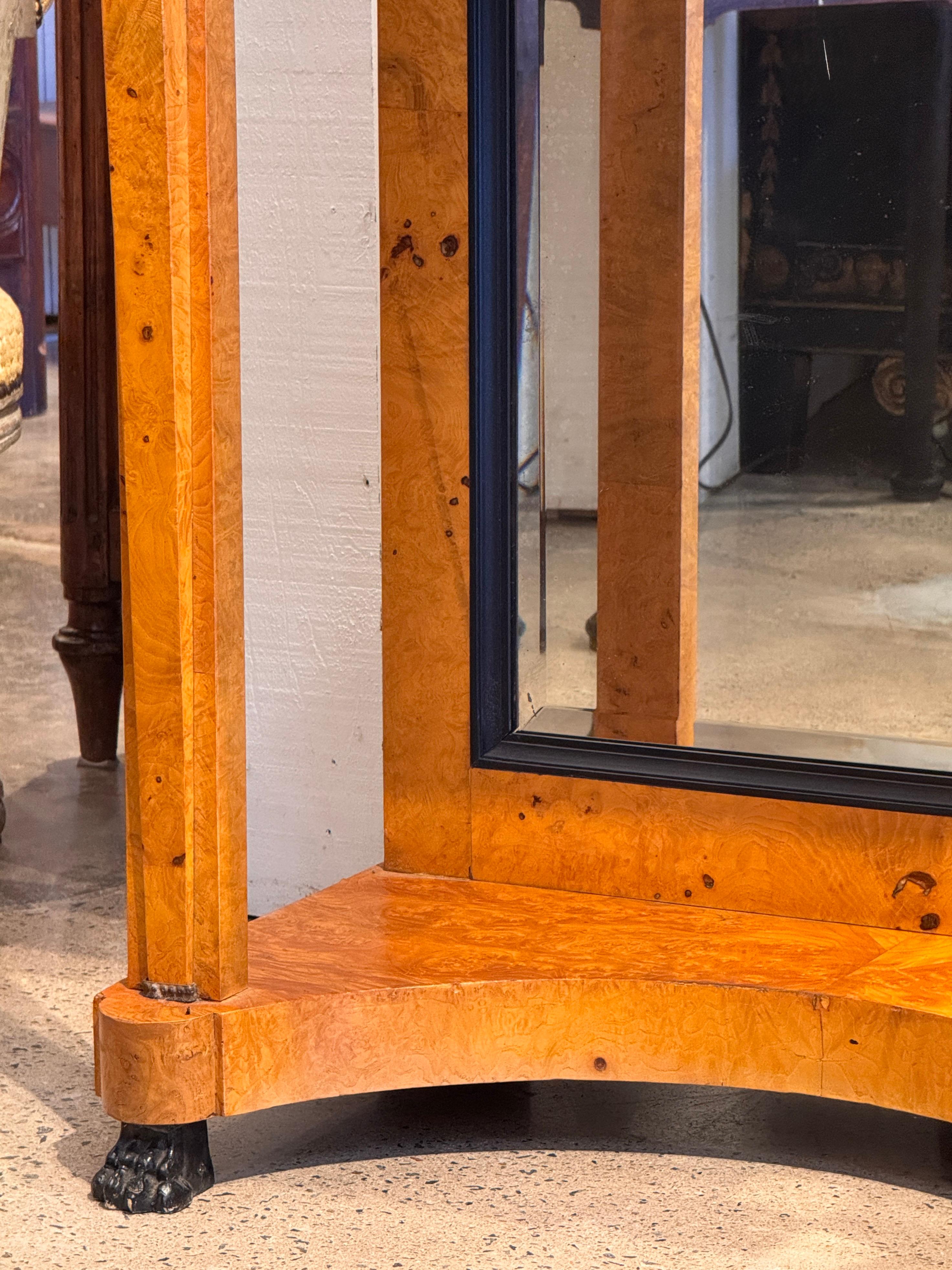 Pair Empire Consoles With Burlwood and Marble Tops For Sale 1