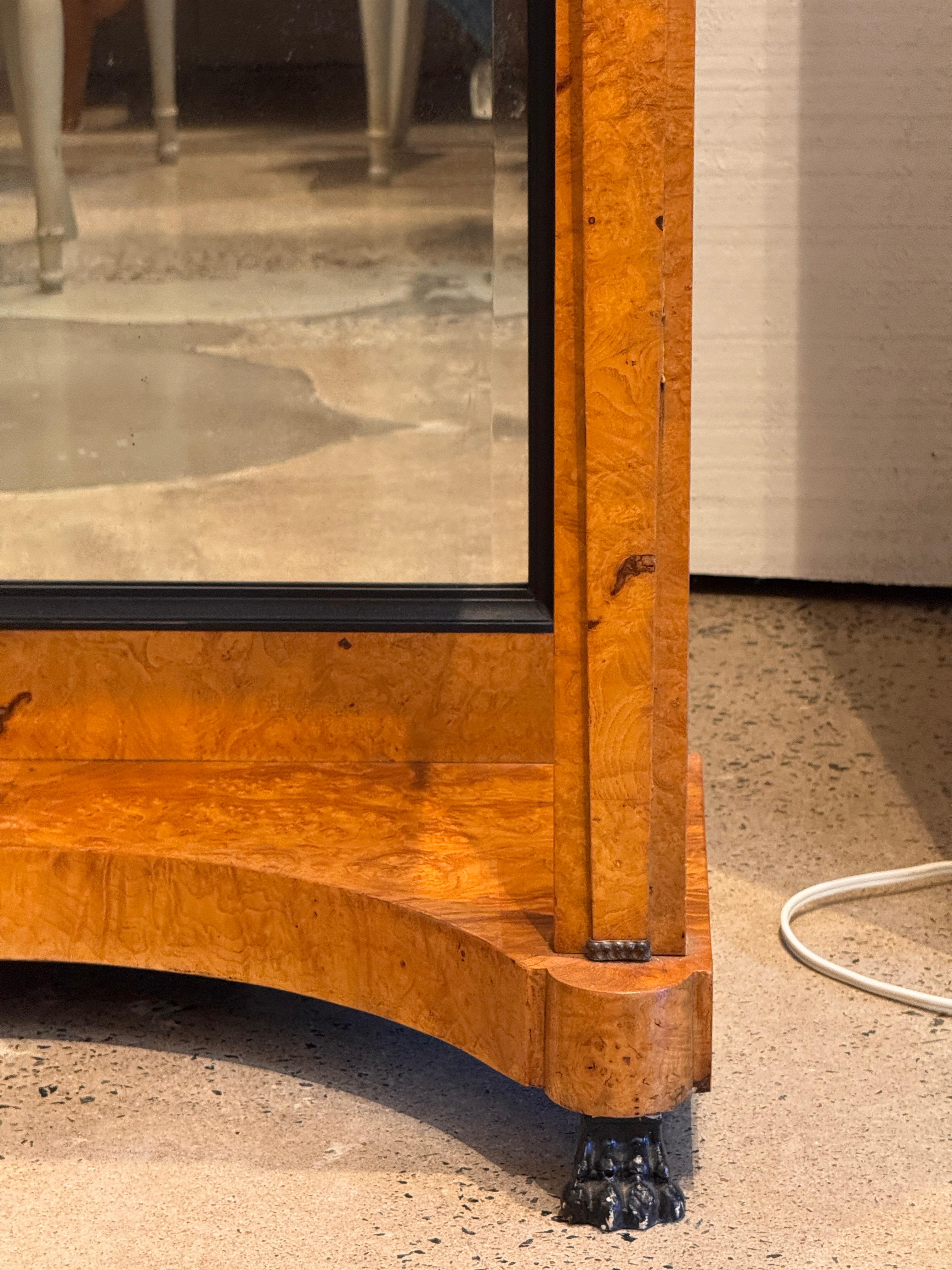 Pair Empire Consoles With Burlwood and Marble Tops For Sale 3